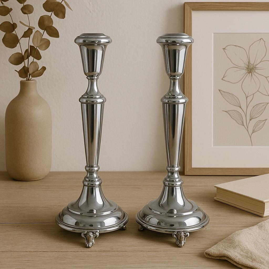 Un centrotavola senza tempo per la tradizione ebraica

Eleva la tua osservanza dello Shabbat o delle feste con questa coppia di candelieri con piedi in argento sterling, che combinano un design classico con una raffinata lavorazione artigianale. Sia