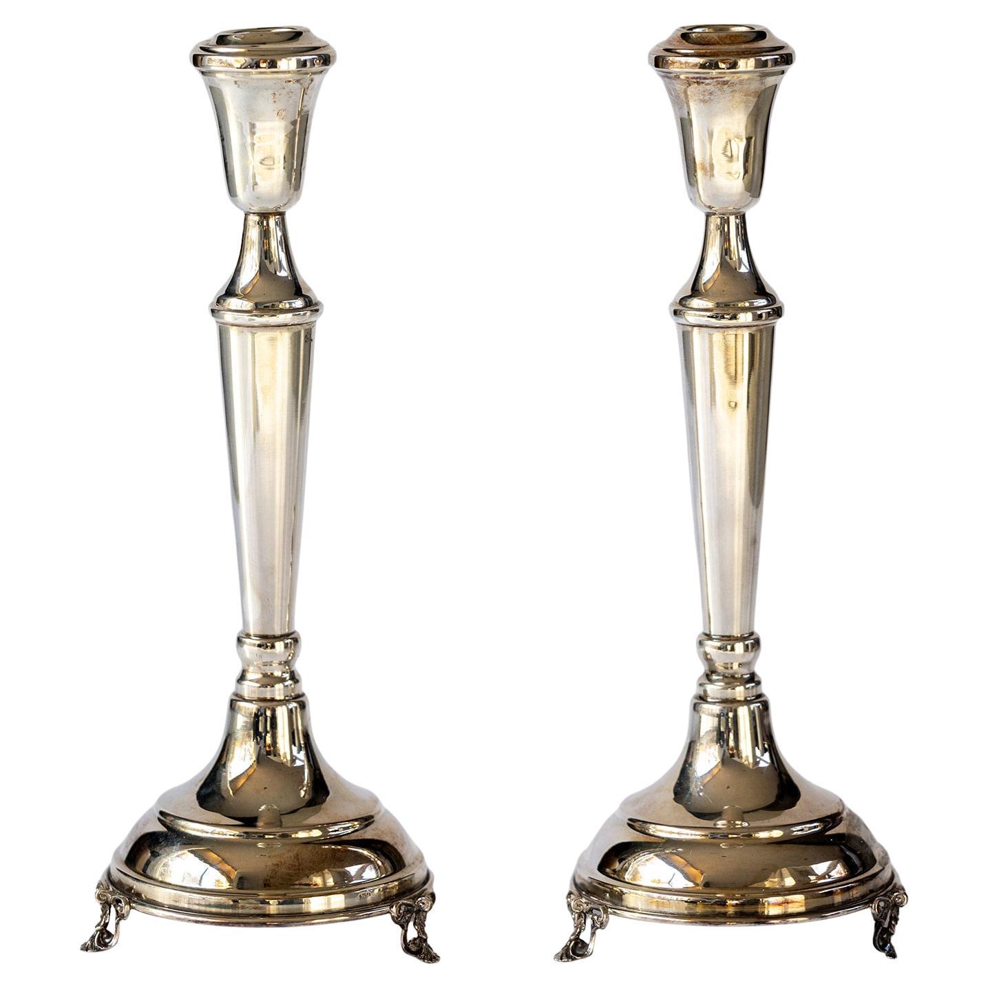 Pair of Sterling Silver Footed Shabbat Candlesticks Stamped “ST 925”