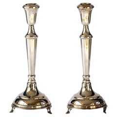 Pair of Sterling Silver Footed Shabbat Candlesticks Stamped “ST 925”