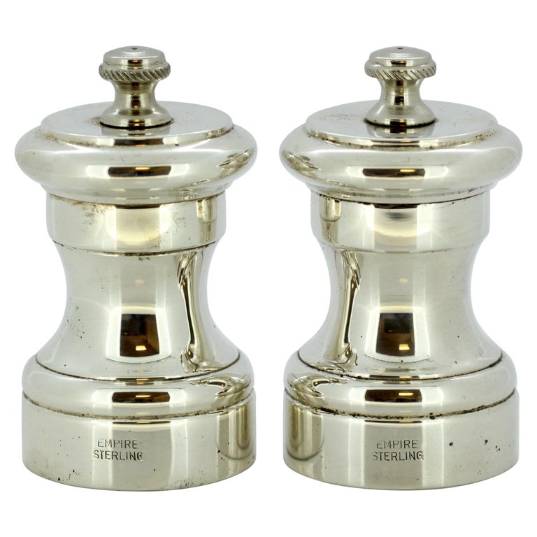 Pair of Sterling Silver Italian Salt and Pepper Grinders, Empire