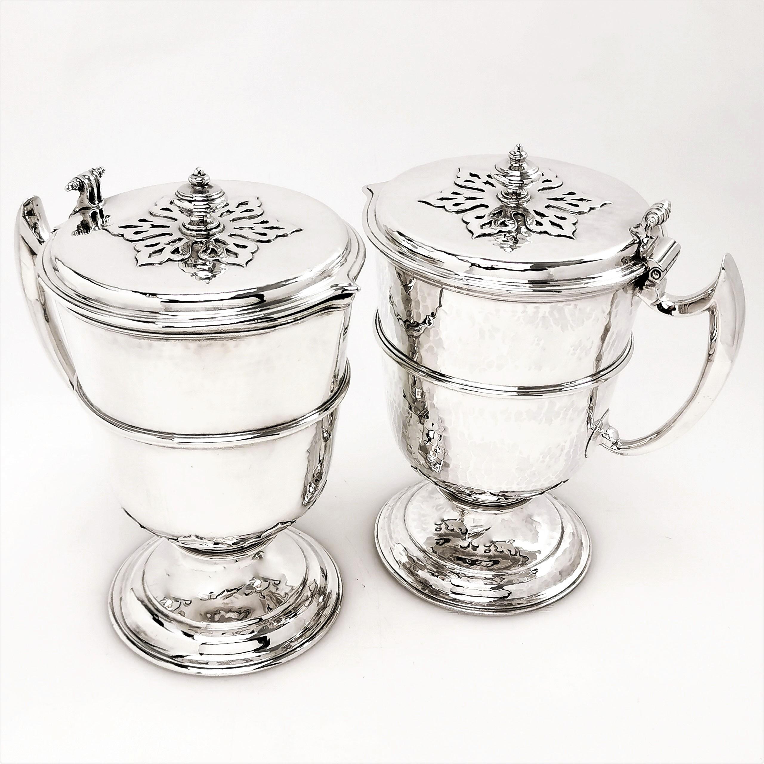 William and Mary Sterling Silver Pair Jugs / Ewers in William & Mary Livery Jug Style 1907-1908