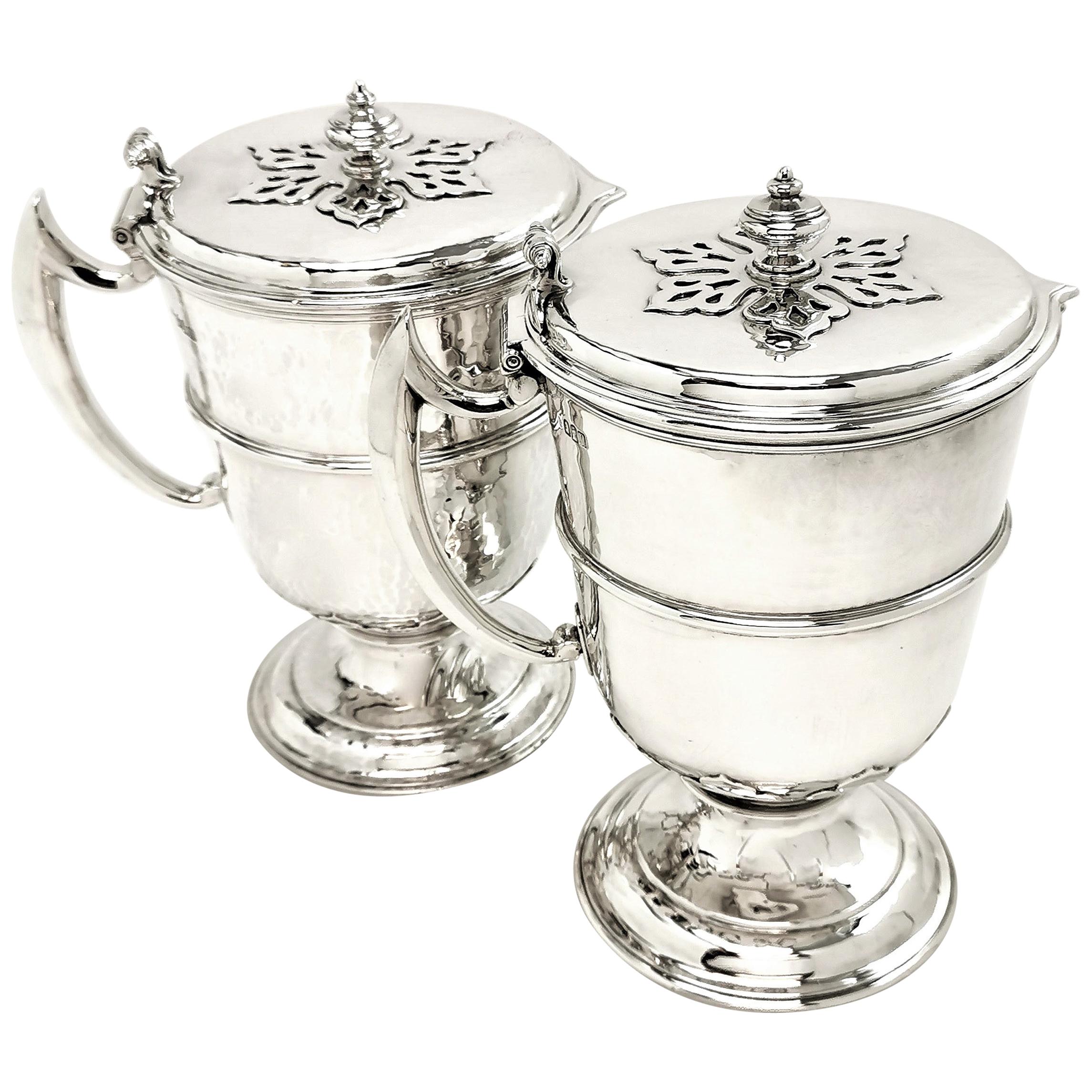 Sterling Silver Pair Jugs / Ewers in William & Mary Livery Jug Style 1907-1908