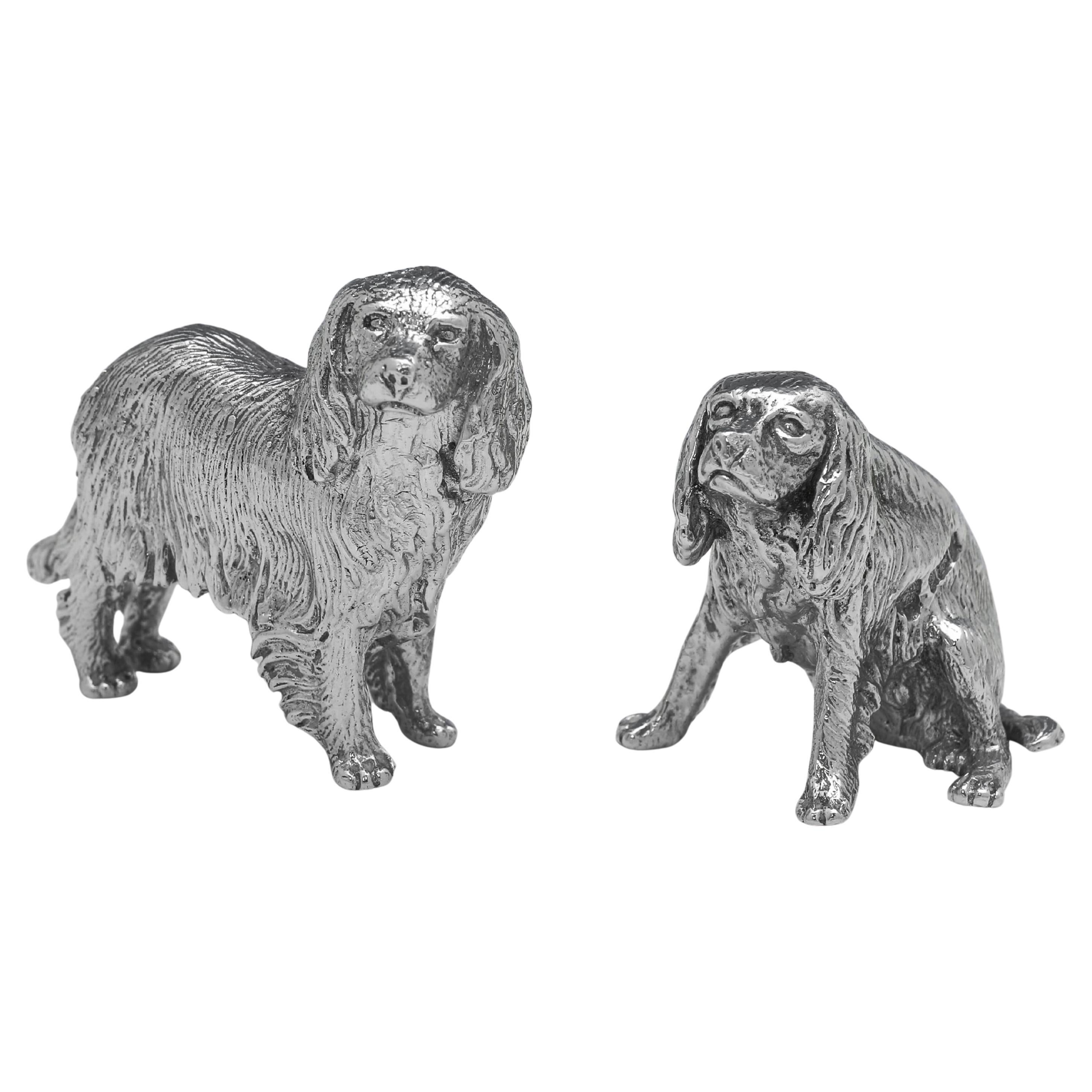 Paar King Charles Spaniel-Modelle aus Sterlingsilber von C.J. Vander aus dem Jahr 1995 im Angebot