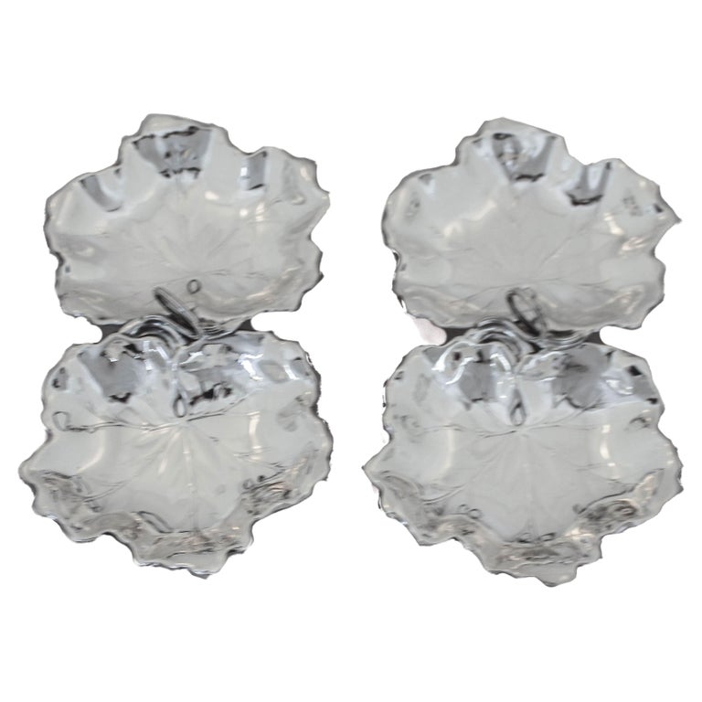 Pair of Sterling Silver Leaf Dishes For Sale