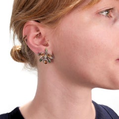 Pair of Sterling Silver, Marcasite, & Enamel Cattleya Orchid Clip-On Earrings