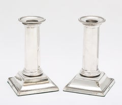 Pair of Sterling Silver Neo-Classical-Style Column-Form Candlesticks