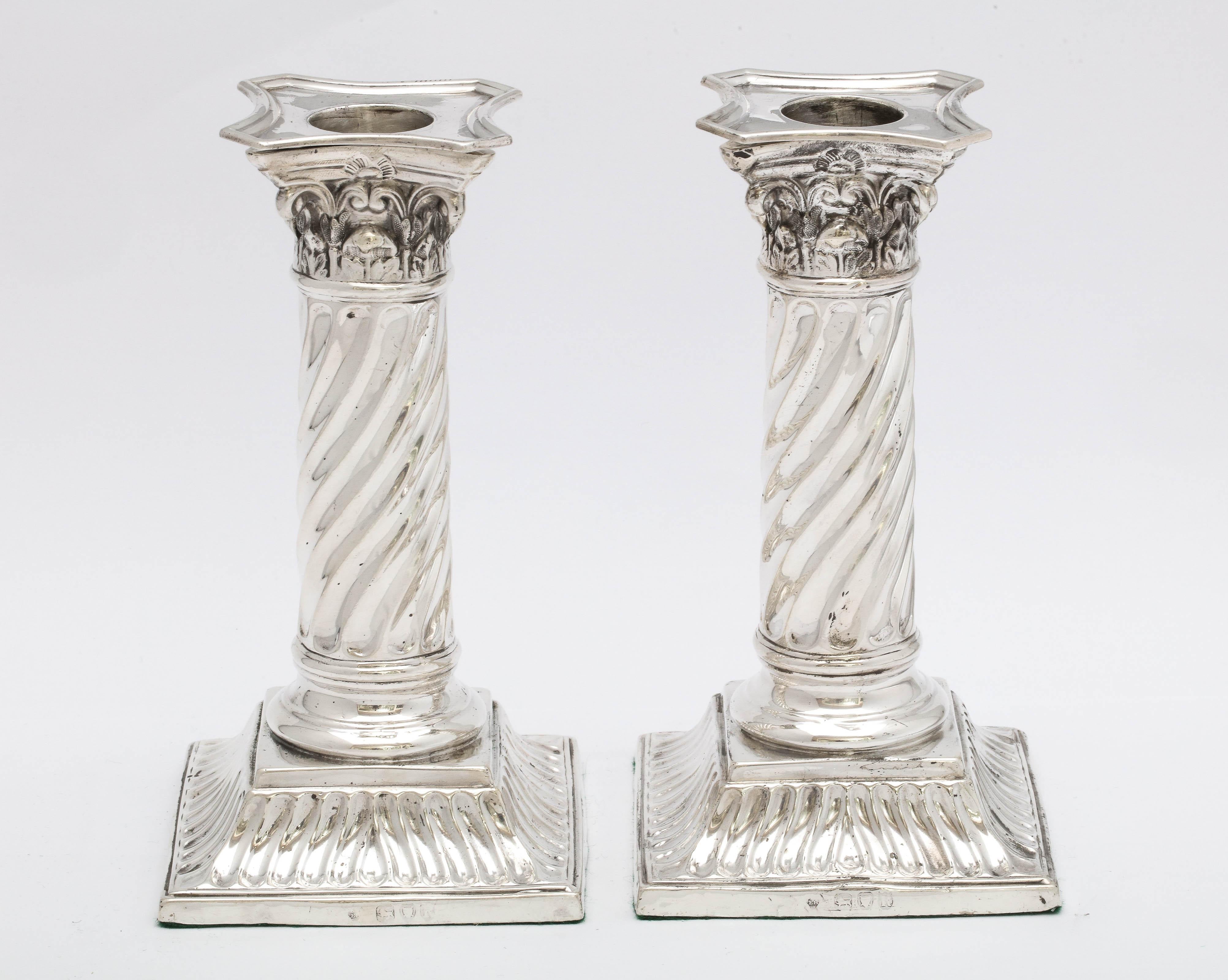 Pair of Sterling Silver Neoclassical Corinthian Column Candlesticks 7
