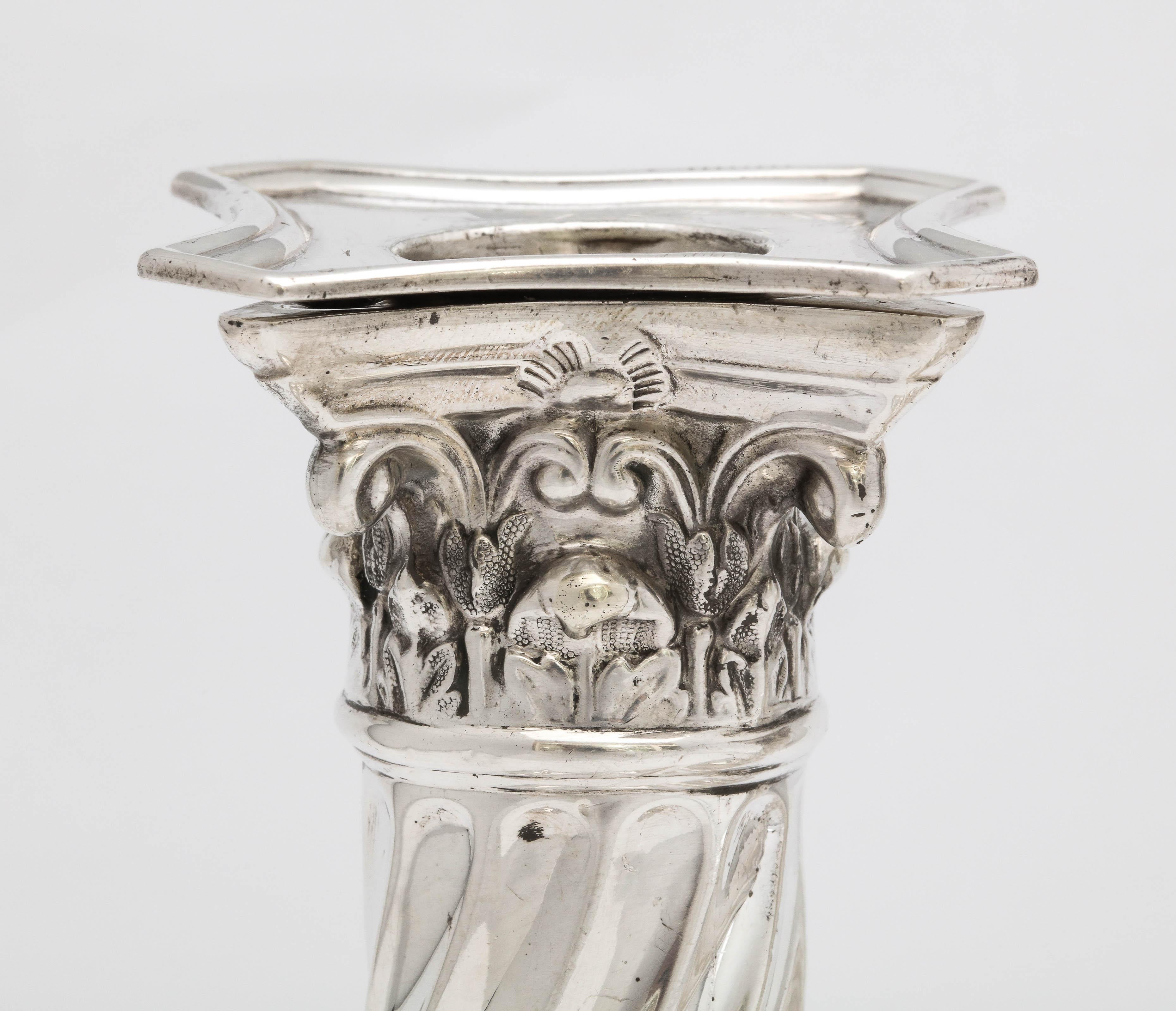 Pair of Sterling Silver Neoclassical Corinthian Column Candlesticks 10