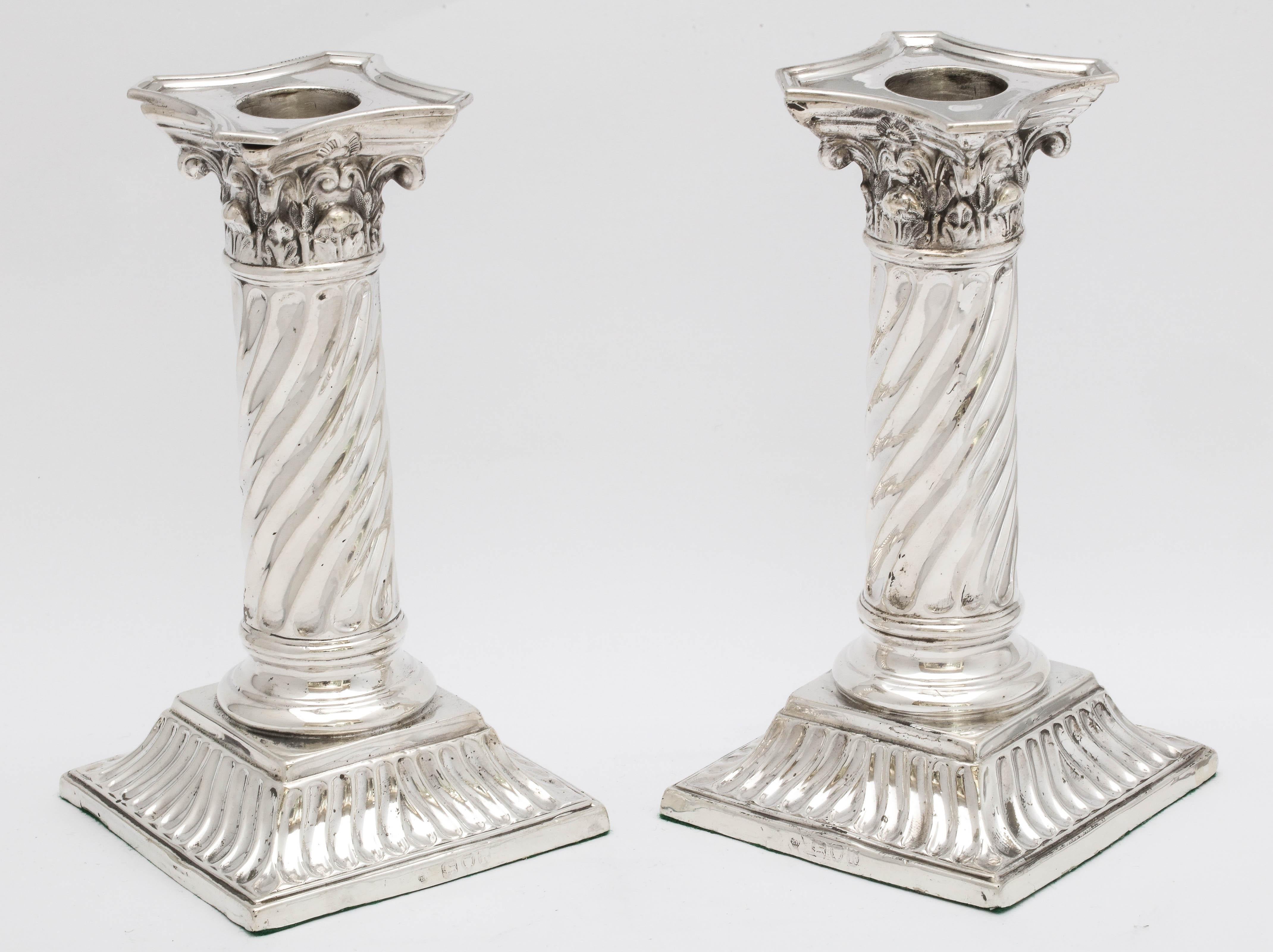 Pair of Sterling Silver Neoclassical Corinthian Column Candlesticks 11