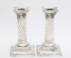 Pair of Sterling Silver Neoclassical Corinthian Column Candlesticks