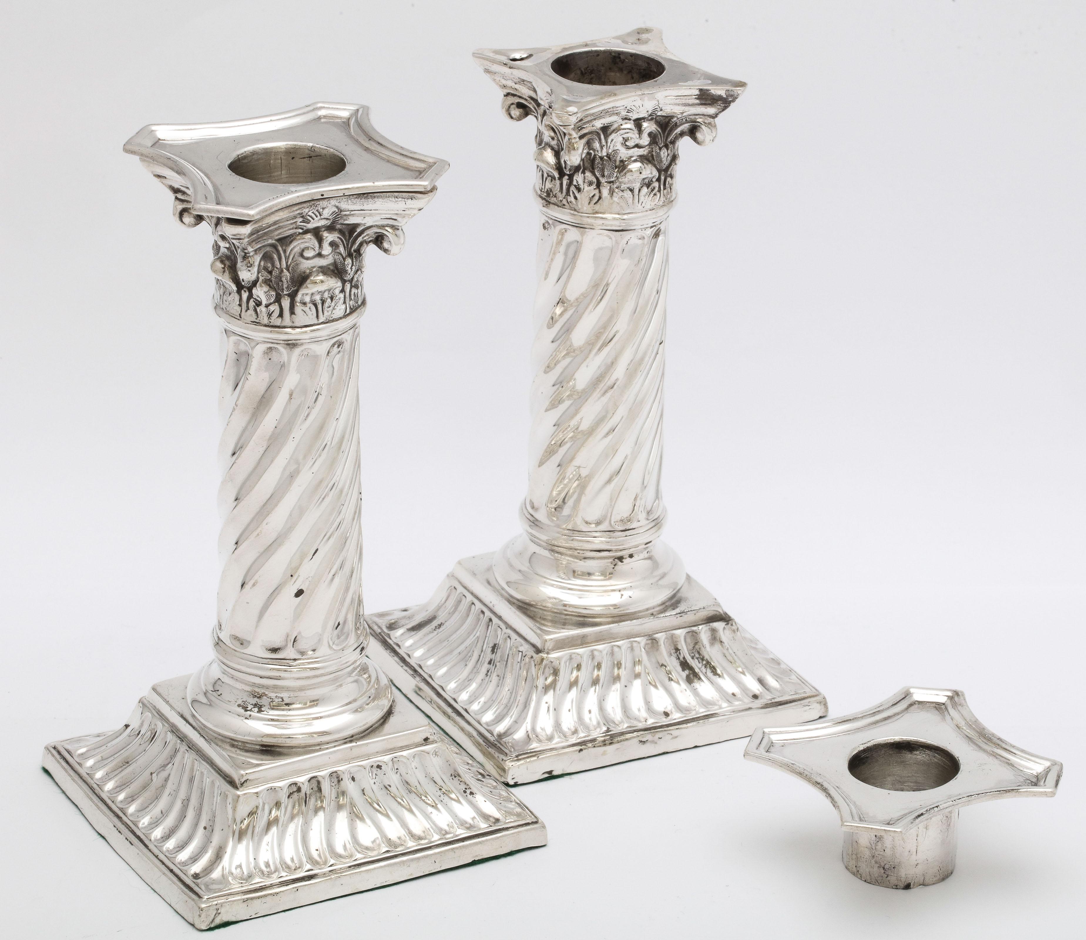 Pair of Sterling Silver Neoclassical Corinthian Column Candlesticks 4