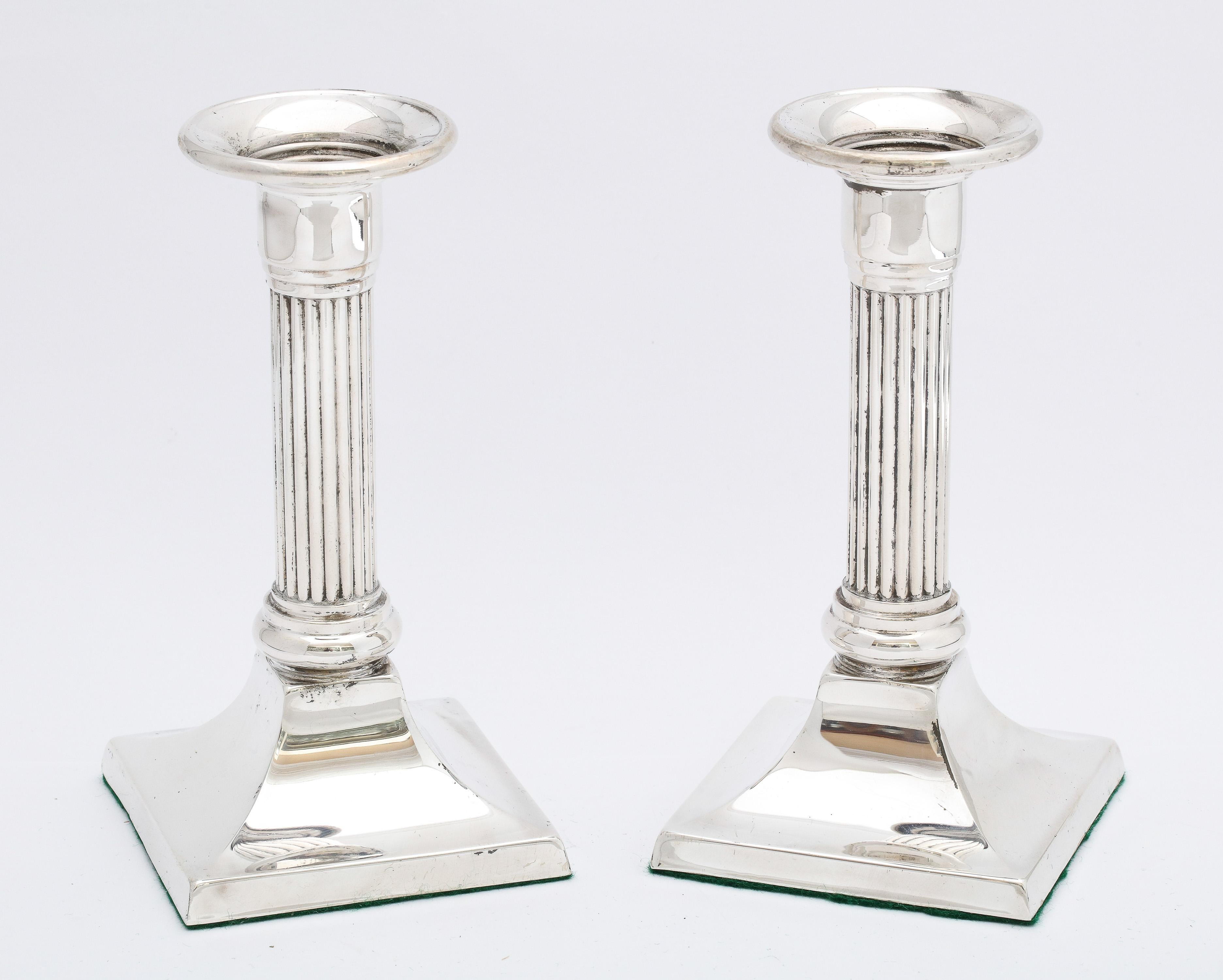 Pair of Sterling Silver Neoclassical-Style Column-Form Candlesticks For Sale 6