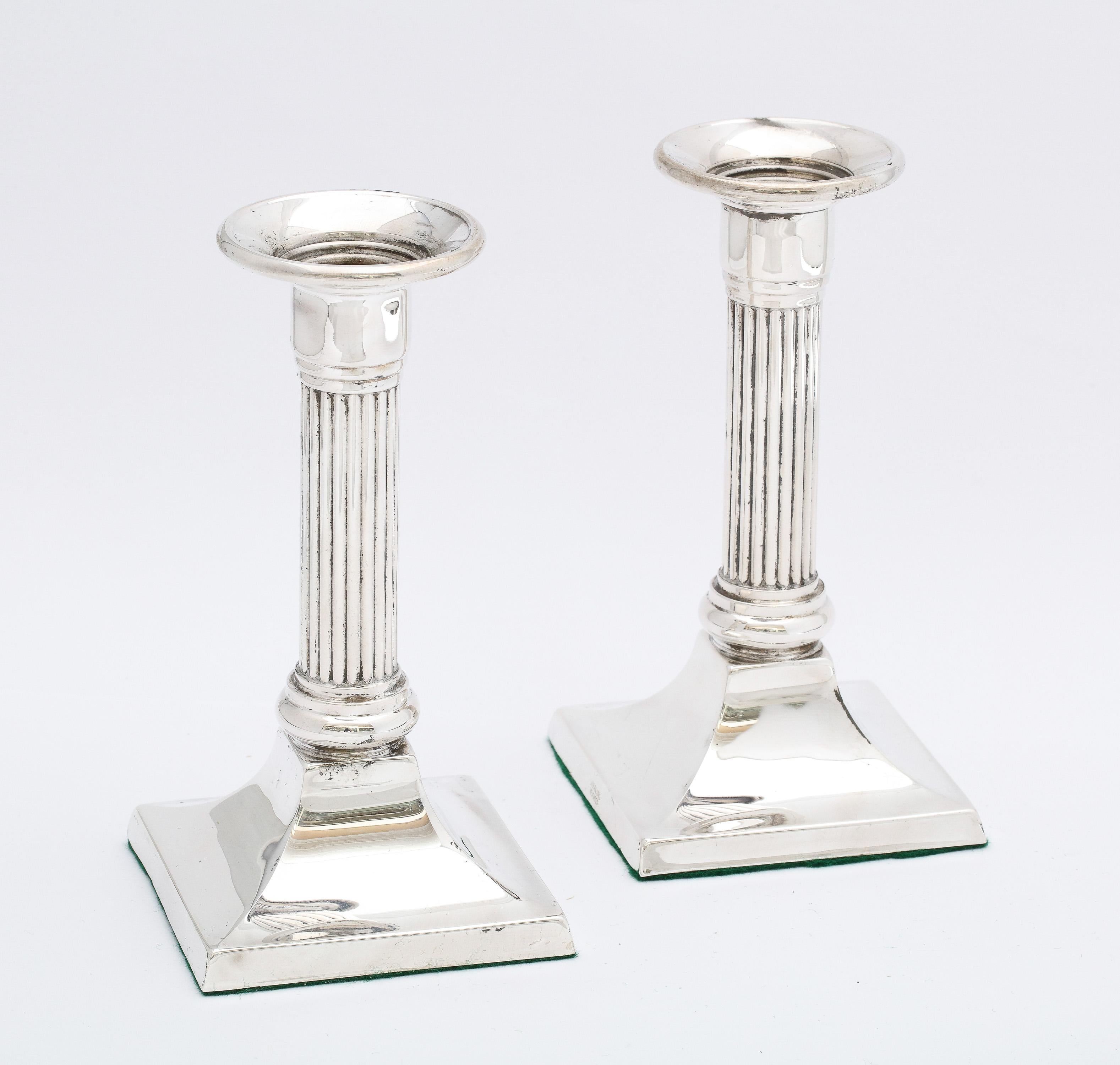 Pair of Sterling Silver Neoclassical-Style Column-Form Candlesticks For Sale 7