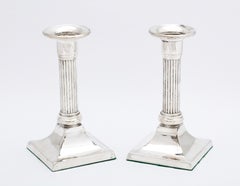 Pair of Sterling Silver Neoclassical-Style Column-Form Candlesticks