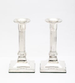 Pair of Sterling Silver Neoclassical-Style Column-Form Candlesticks