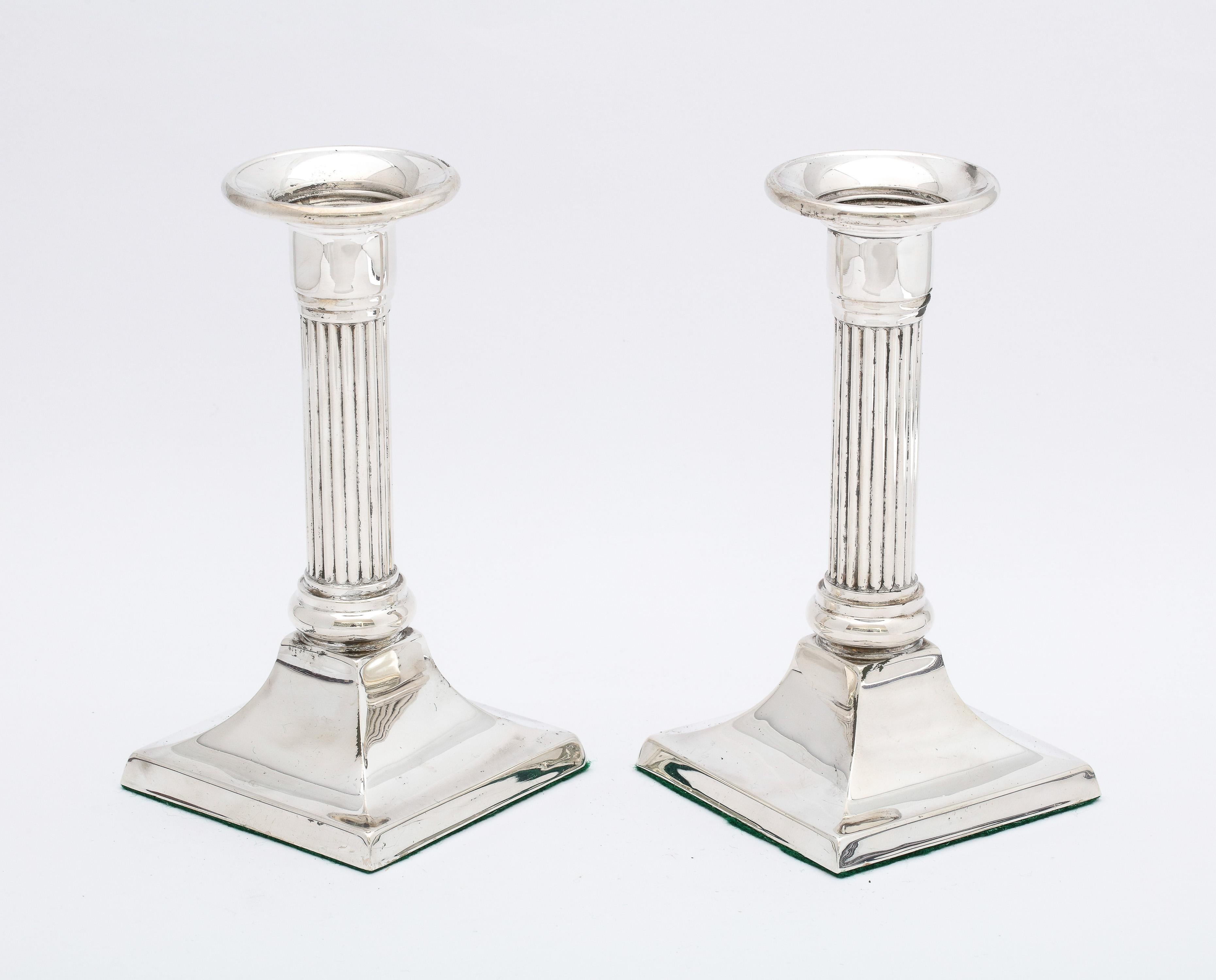 Mid-20th Century Pair of Sterling Silver Neoclassical-Style Column-Form Candlesticks For Sale