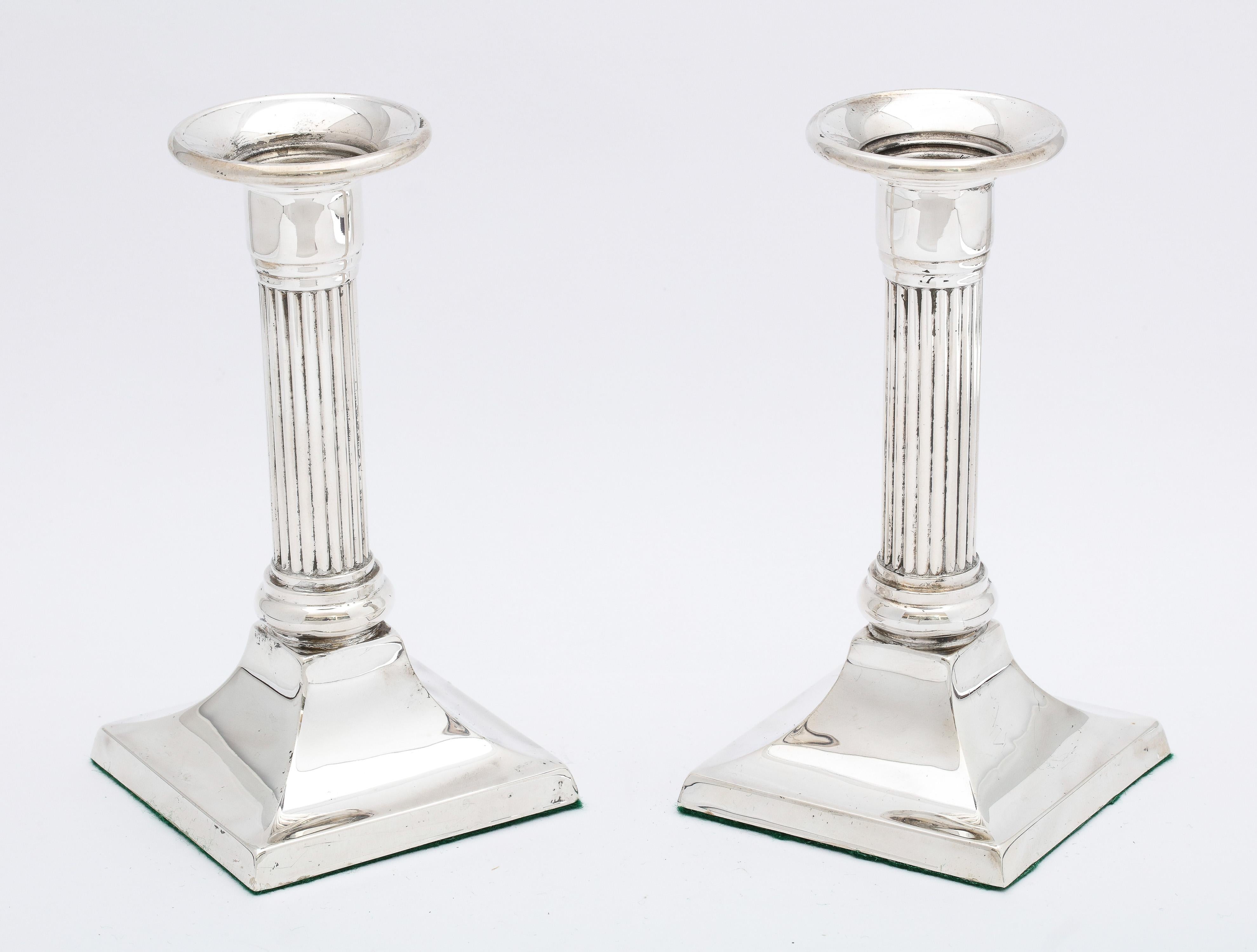 Pair of Sterling Silver Neoclassical-Style Column-Form Candlesticks For Sale 2