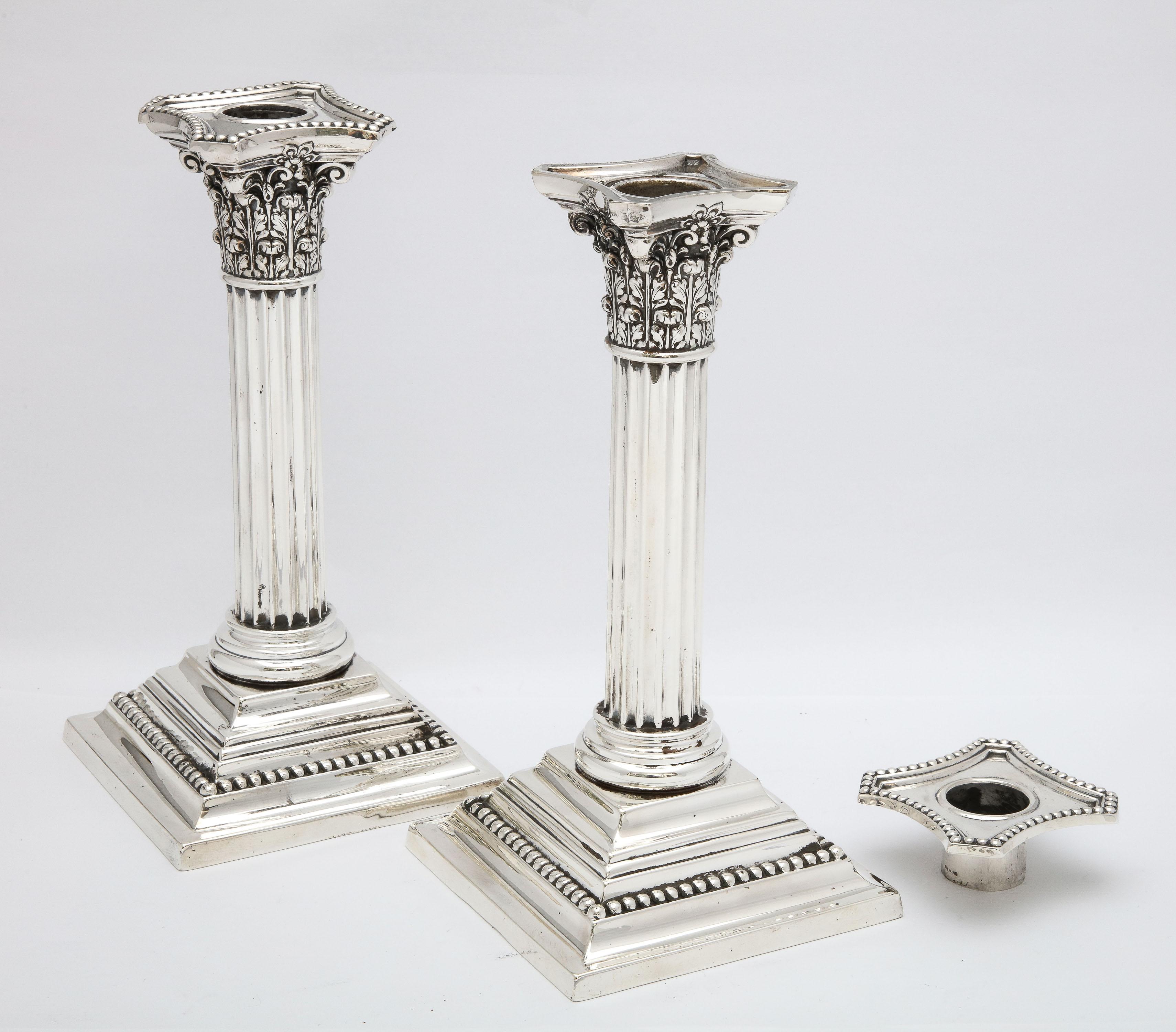 Pair of Sterling Silver Neoclassical-Style Corinthian Column Candlesticks 7