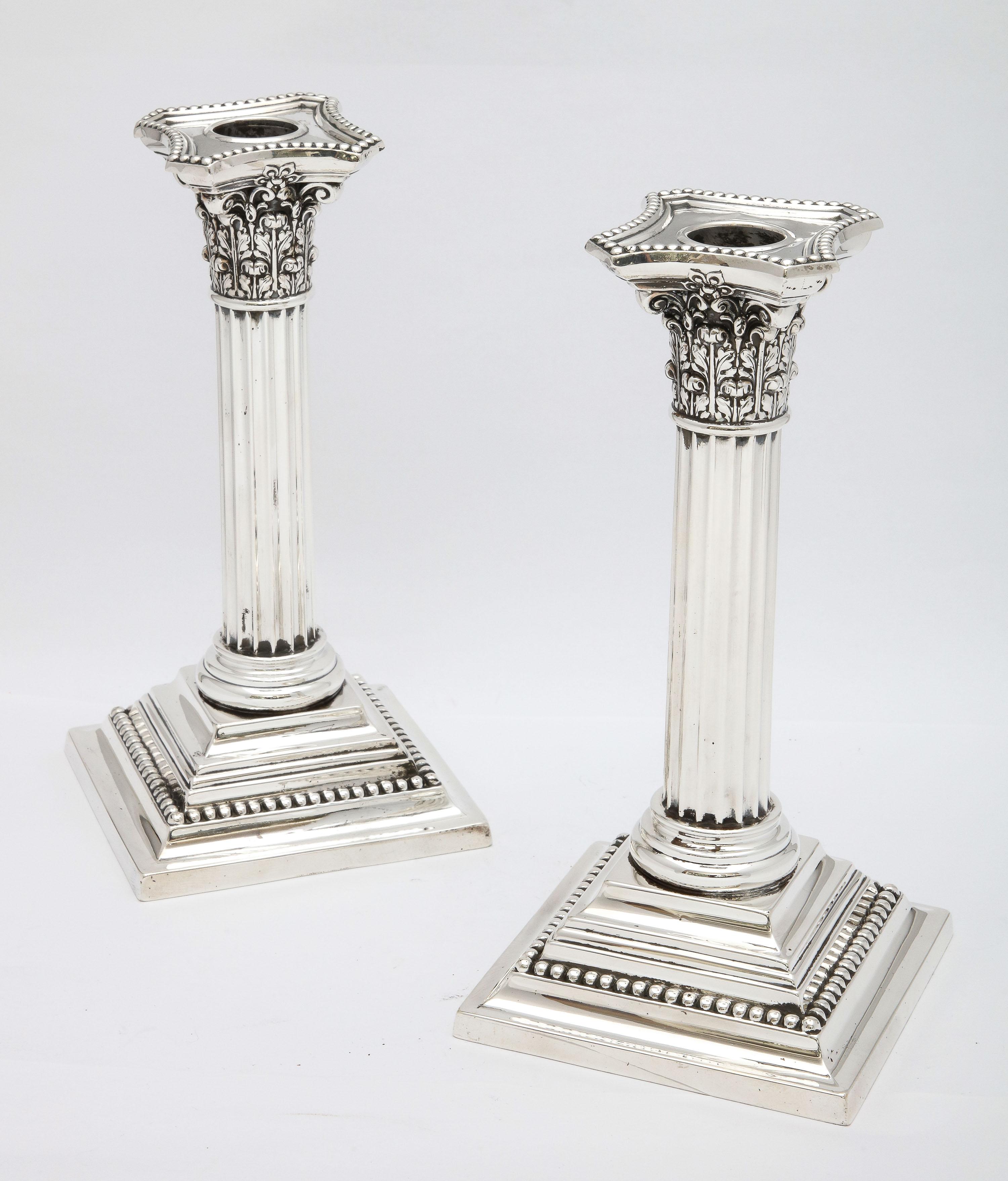 Pair of Sterling Silver Neoclassical-Style Corinthian Column Candlesticks 10