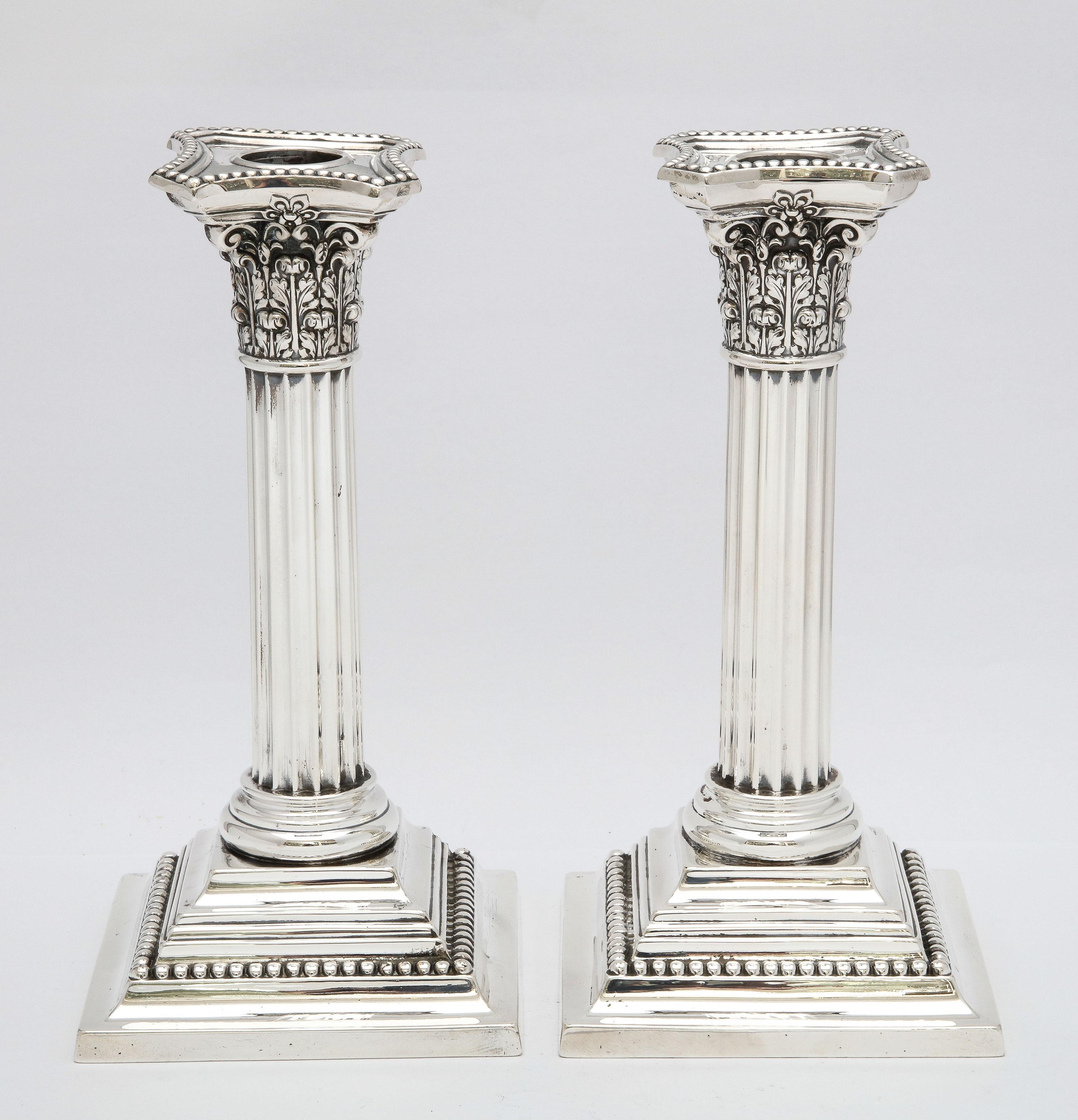 Pair of Sterling Silver Neoclassical-Style Corinthian Column Candlesticks 11