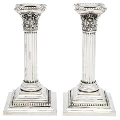 Pair of Sterling Silver Neoclassical-Style Corinthian Column Candlesticks