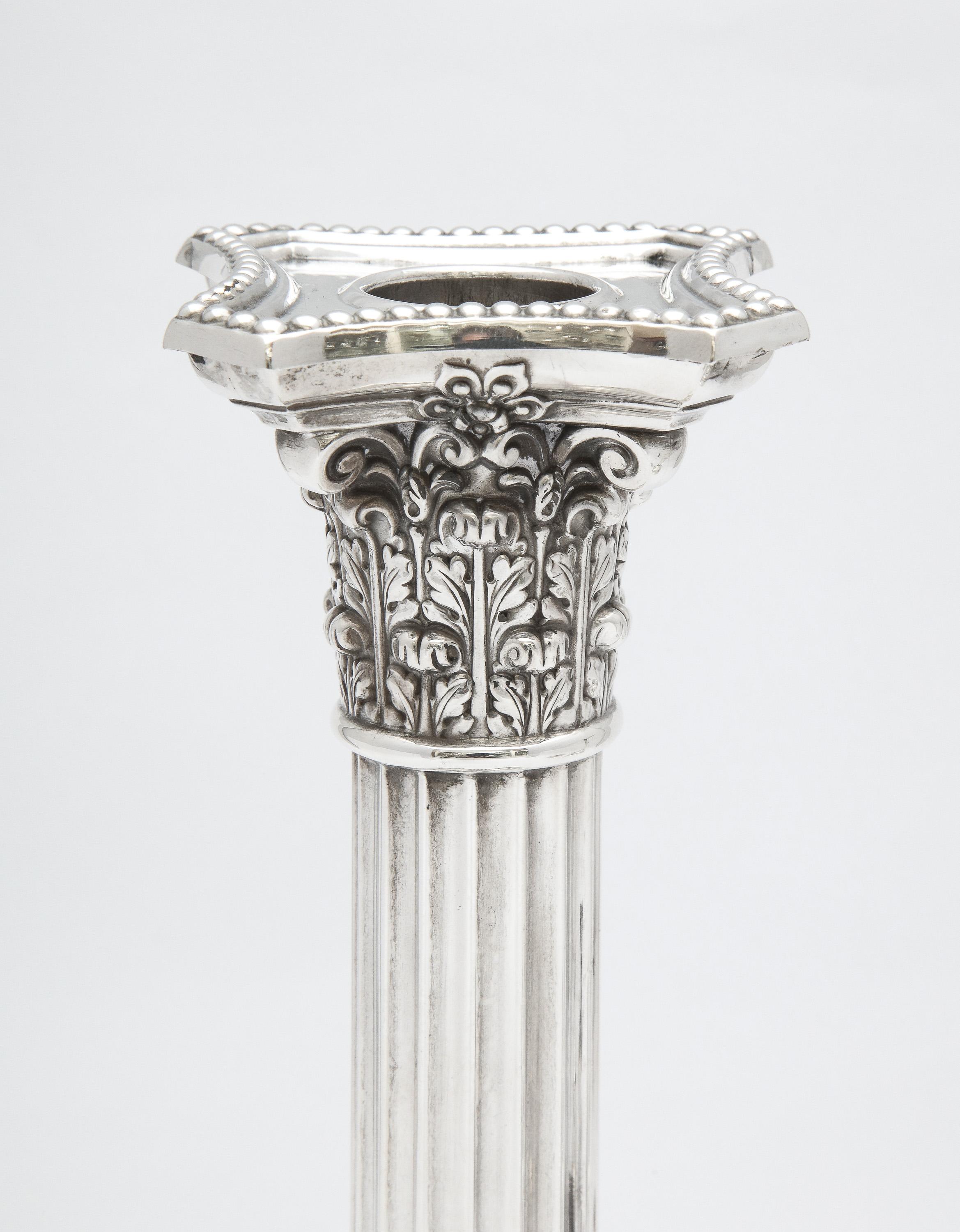 Pair of Sterling Silver Neoclassical-Style Corinthian Column-Form Candlesticks 8