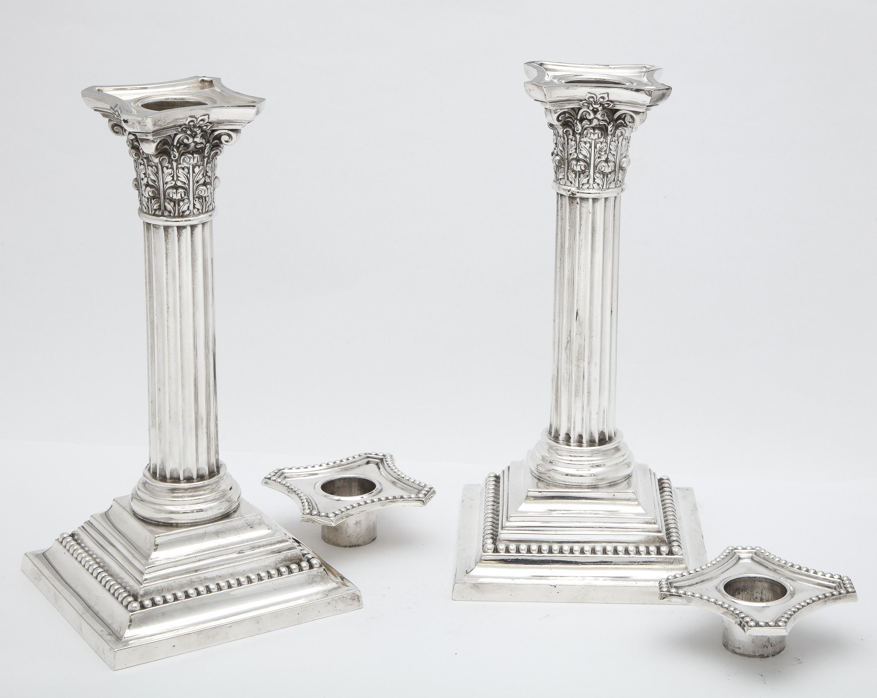 Pair of Sterling Silver Neoclassical-Style Corinthian Column-Form Candlesticks 2