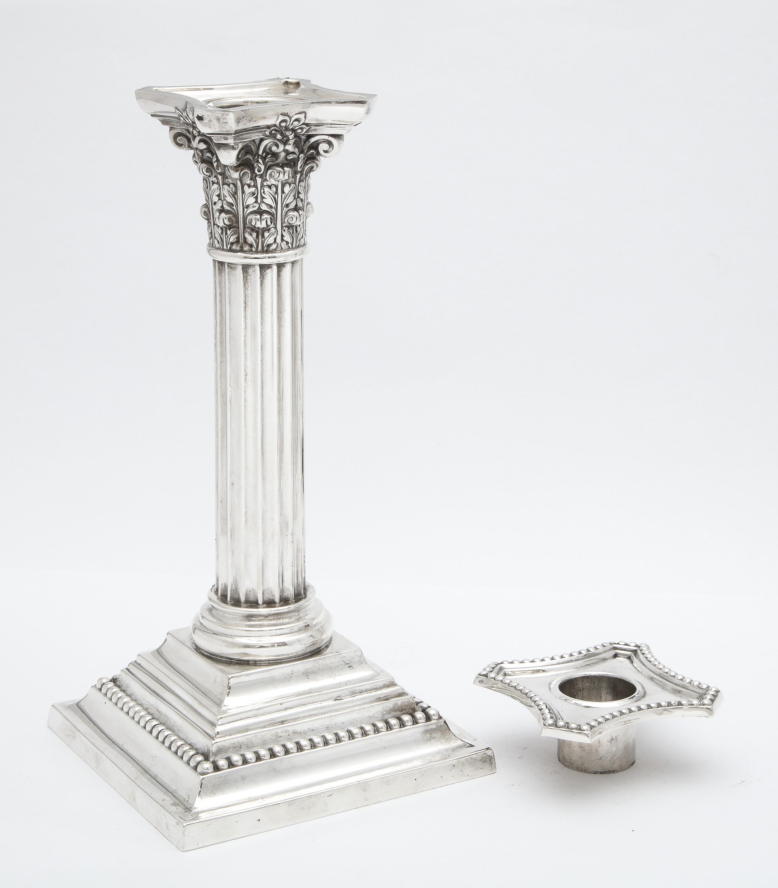 Pair of Sterling Silver Neoclassical-Style Corinthian Column-Form Candlesticks 3