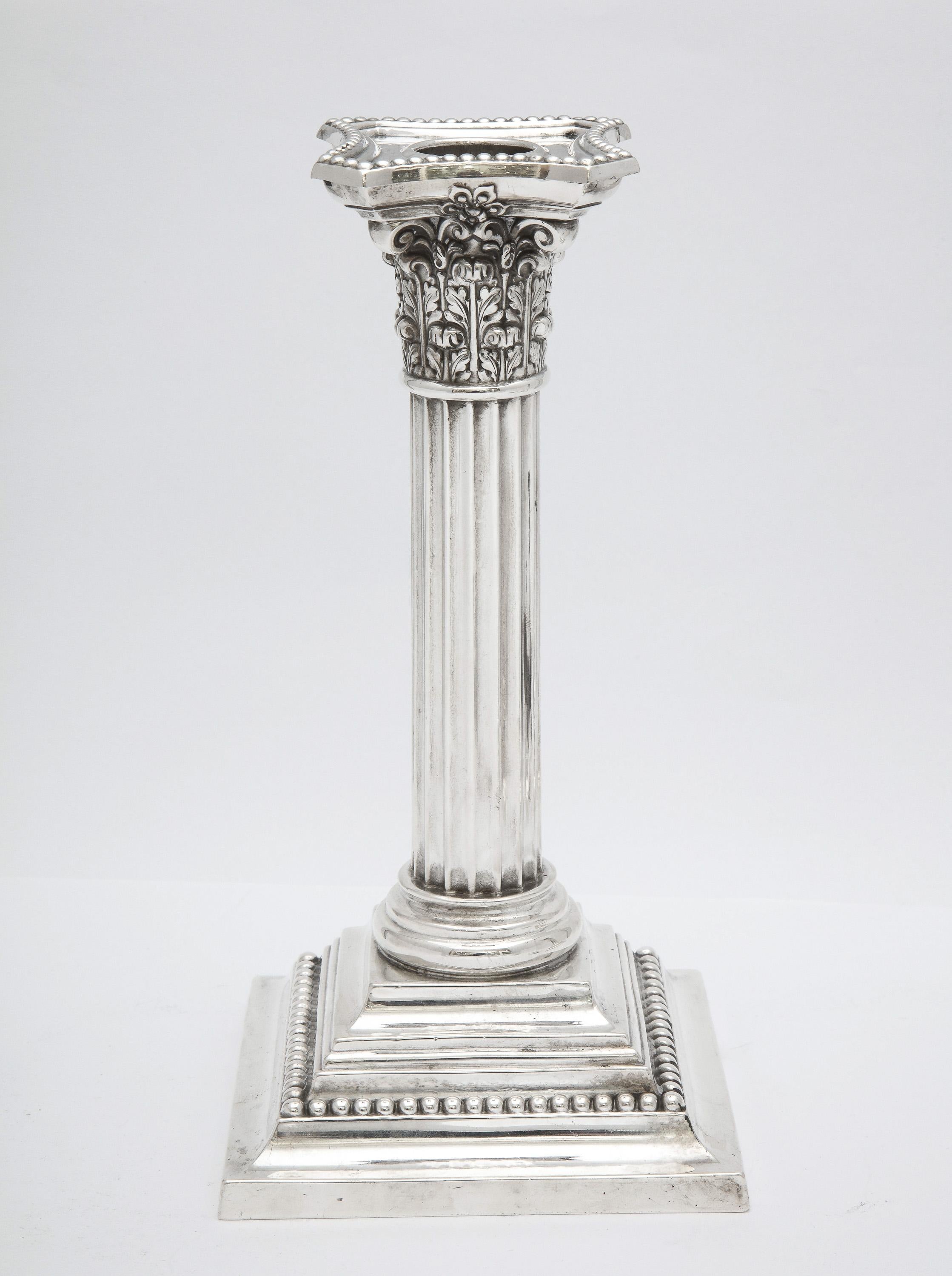 Pair of Sterling Silver Neoclassical-Style Corinthian Column-Form Candlesticks 4
