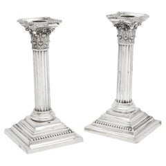 Pair of Sterling Silver Neoclassical-Style Corinthian Column-Form Candlesticks