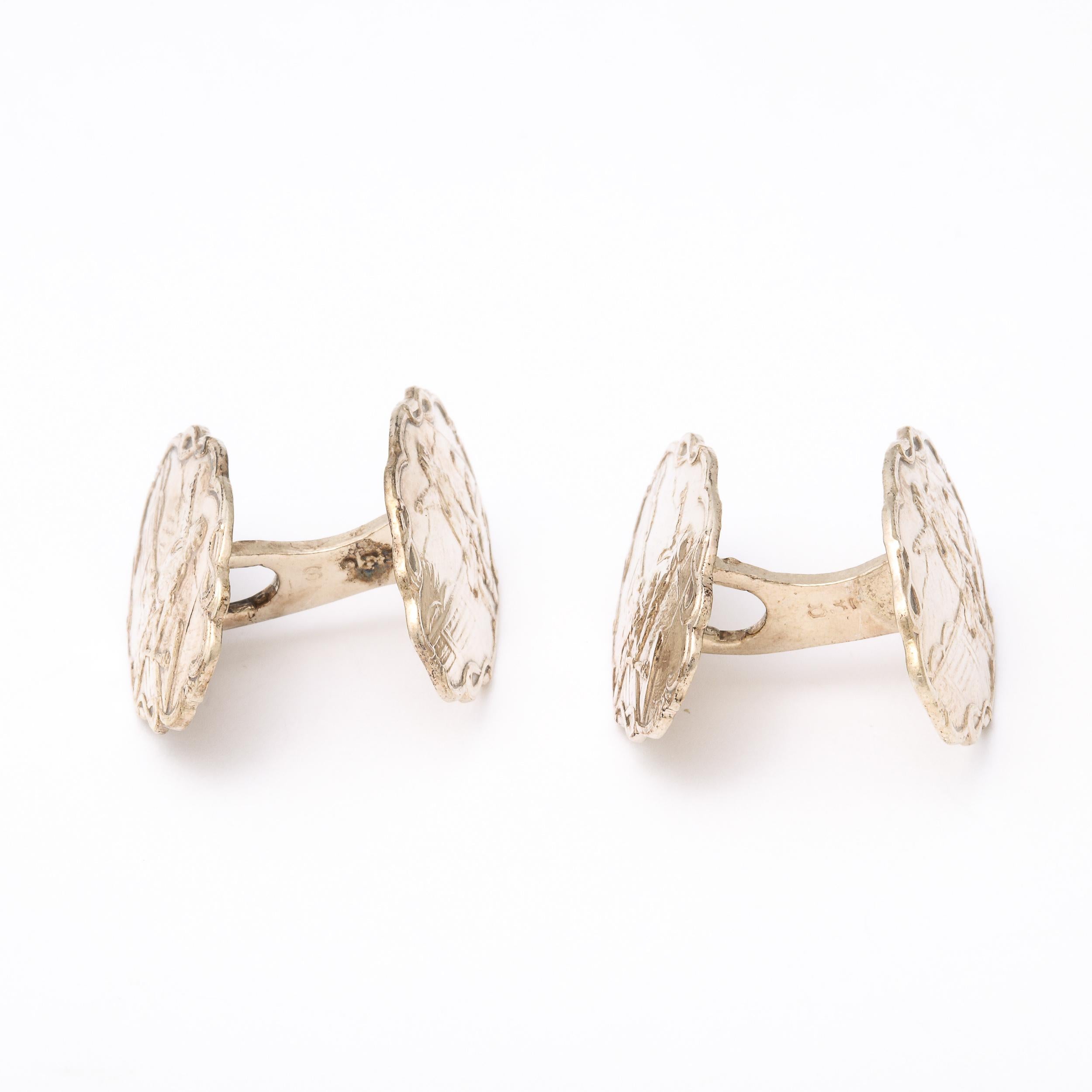 Pair of Sterling Silver 'OTC' Cufflinks W/ Pointing Sailor by H.C. Ostrem  In Excellent Condition For Sale In New York, NY