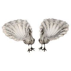 Pair of Sterling Silver Peacock Dishes