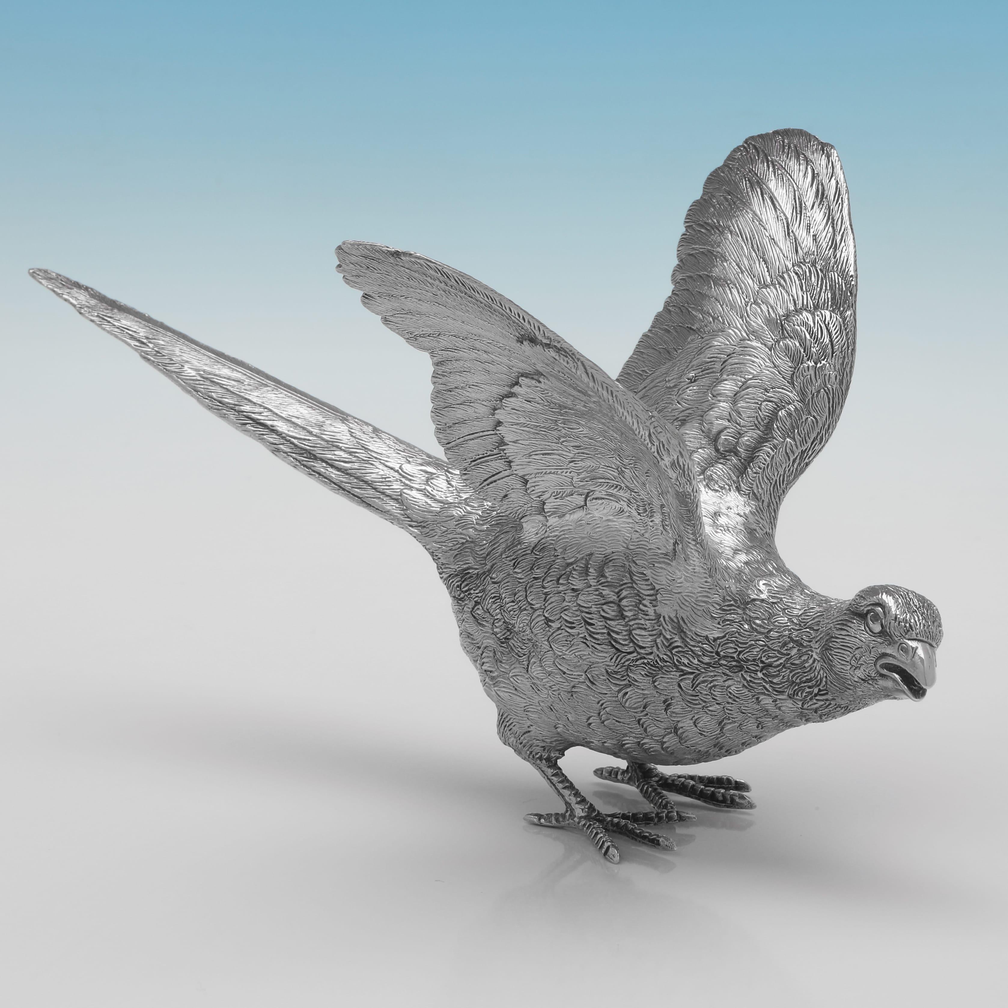 Modern Pair of sterling silver pheasant models made by C J Vander in 1993 - 1013g