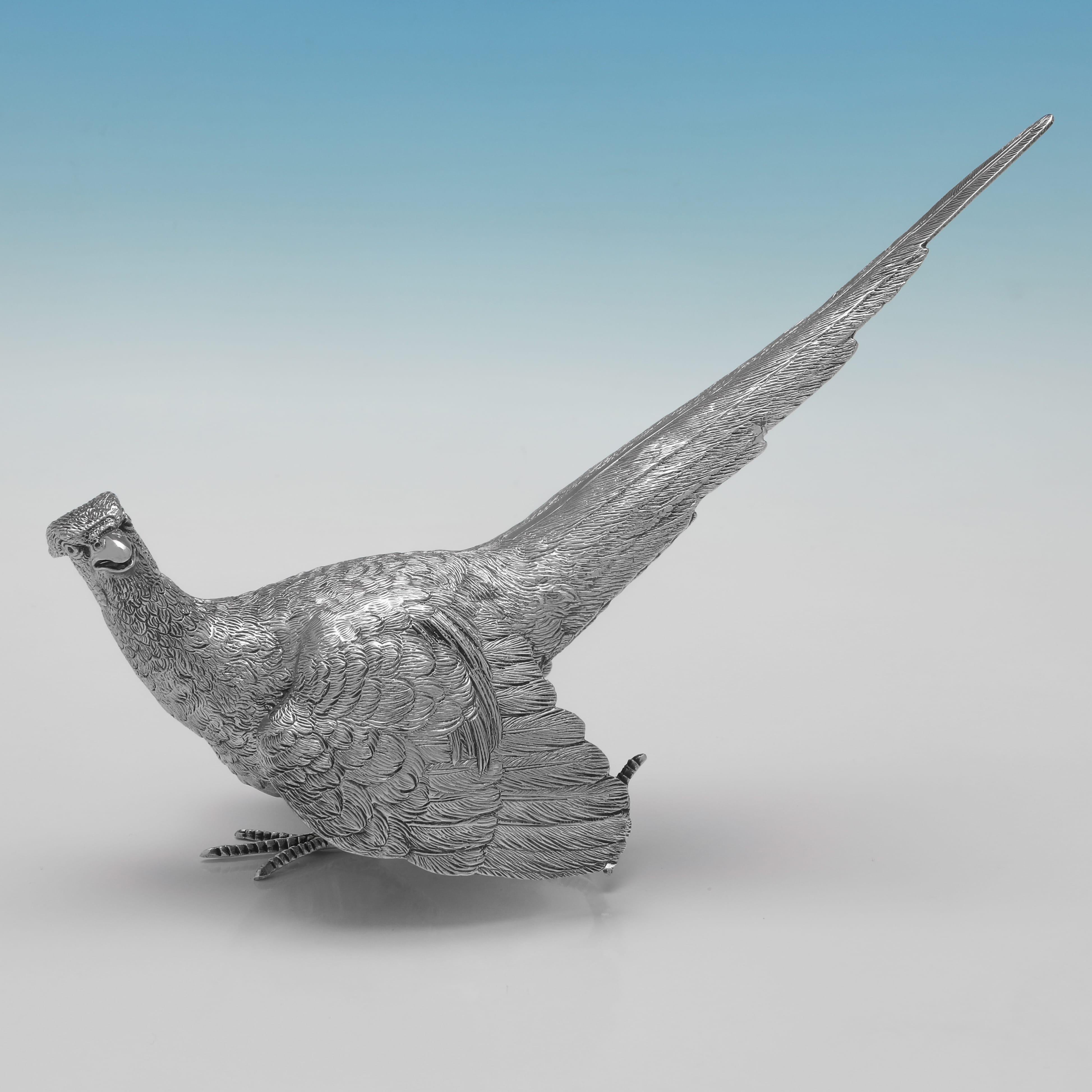 Late 20th Century Pair of sterling silver pheasant models made by C J Vander in 1993 - 1013g