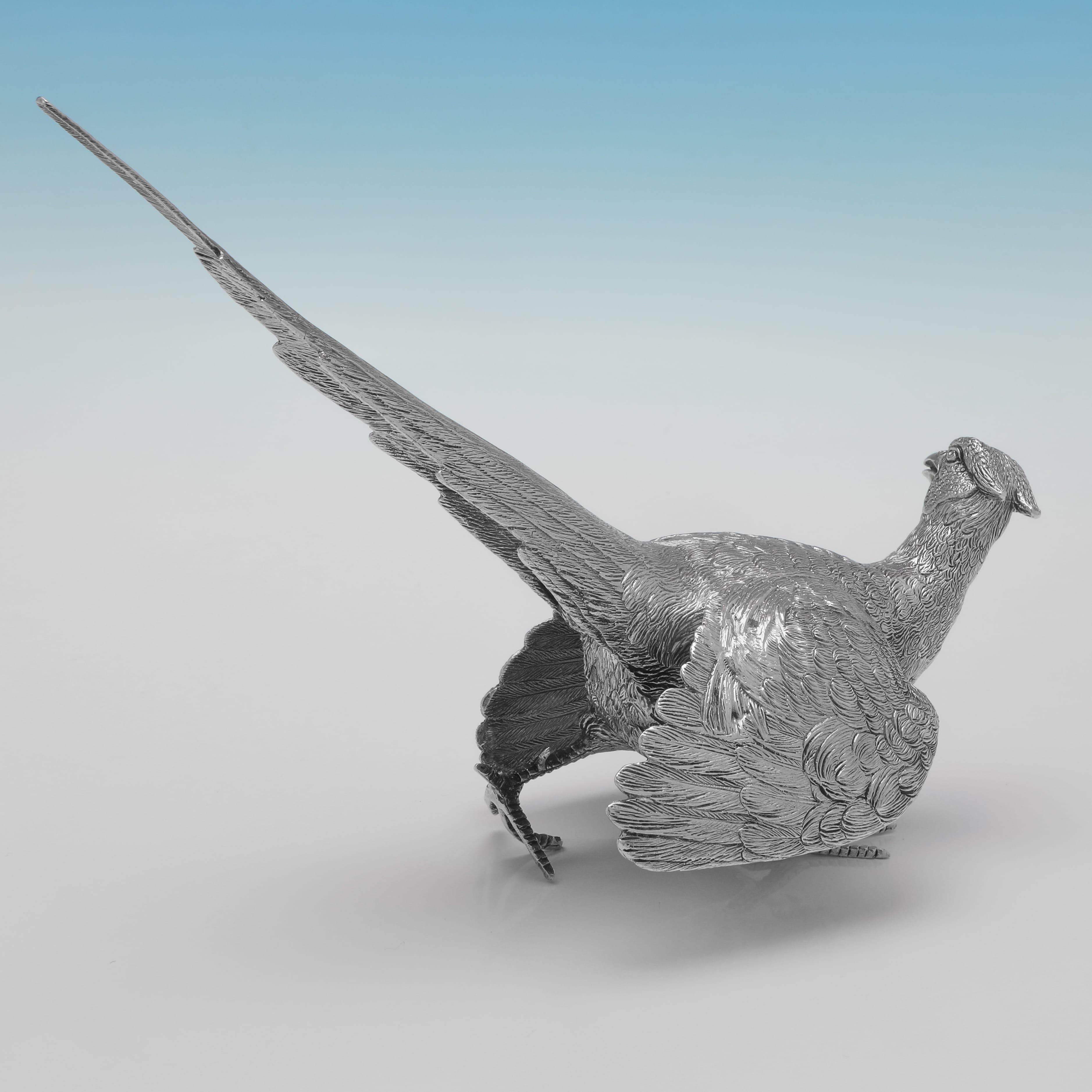 Sterling Silver Pair of sterling silver pheasant models made by C J Vander in 1993 - 1013g
