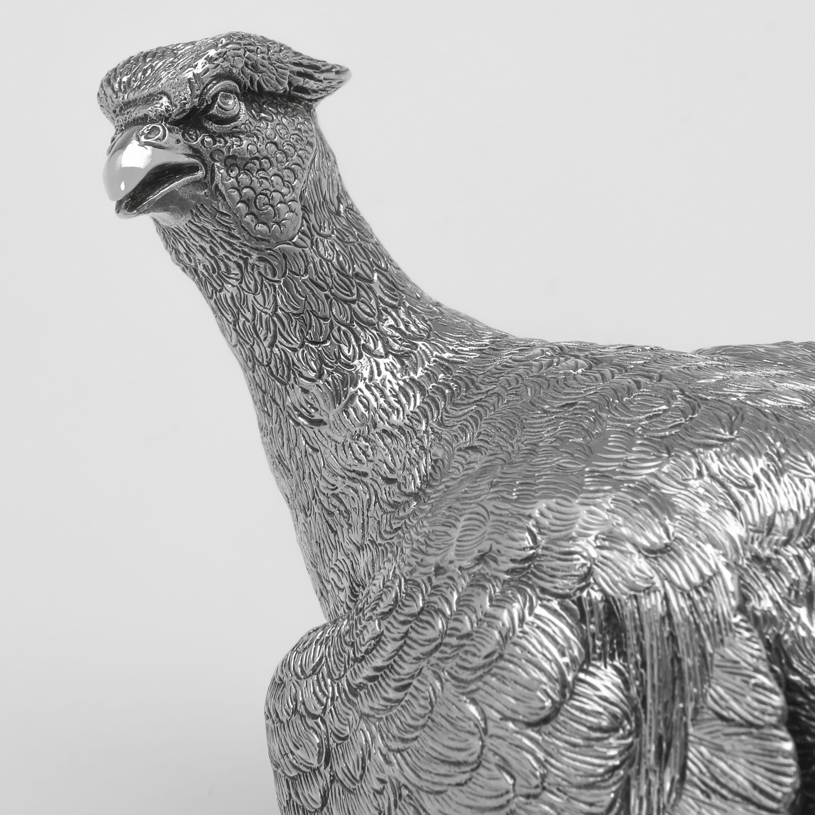 Pair of sterling silver pheasant models made by C J Vander in 1993 - 1013g 1