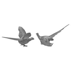 Pair of sterling silver pheasant models made by C J Vander in 1993 - 1013g