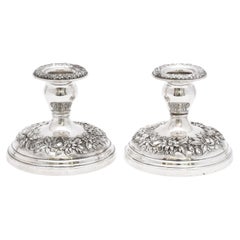 Pair of Sterling Silver Repousse Pattern Candlesticks by S. Kirk and Sons