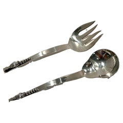 Retro Pair of Sterling Silver Salad Serving Set