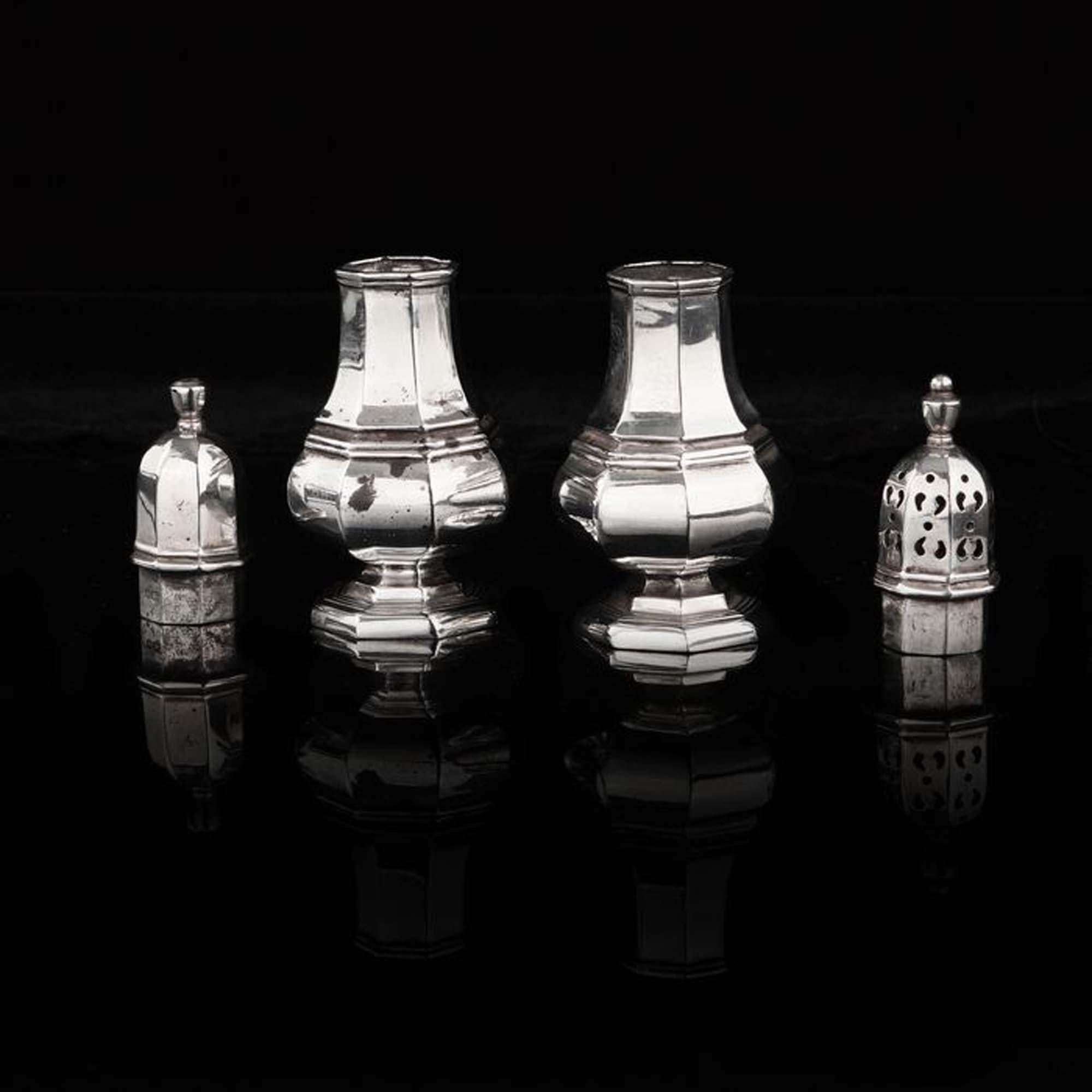 Mid-20th Century Pair of Sterling Silver Salt and Pepper