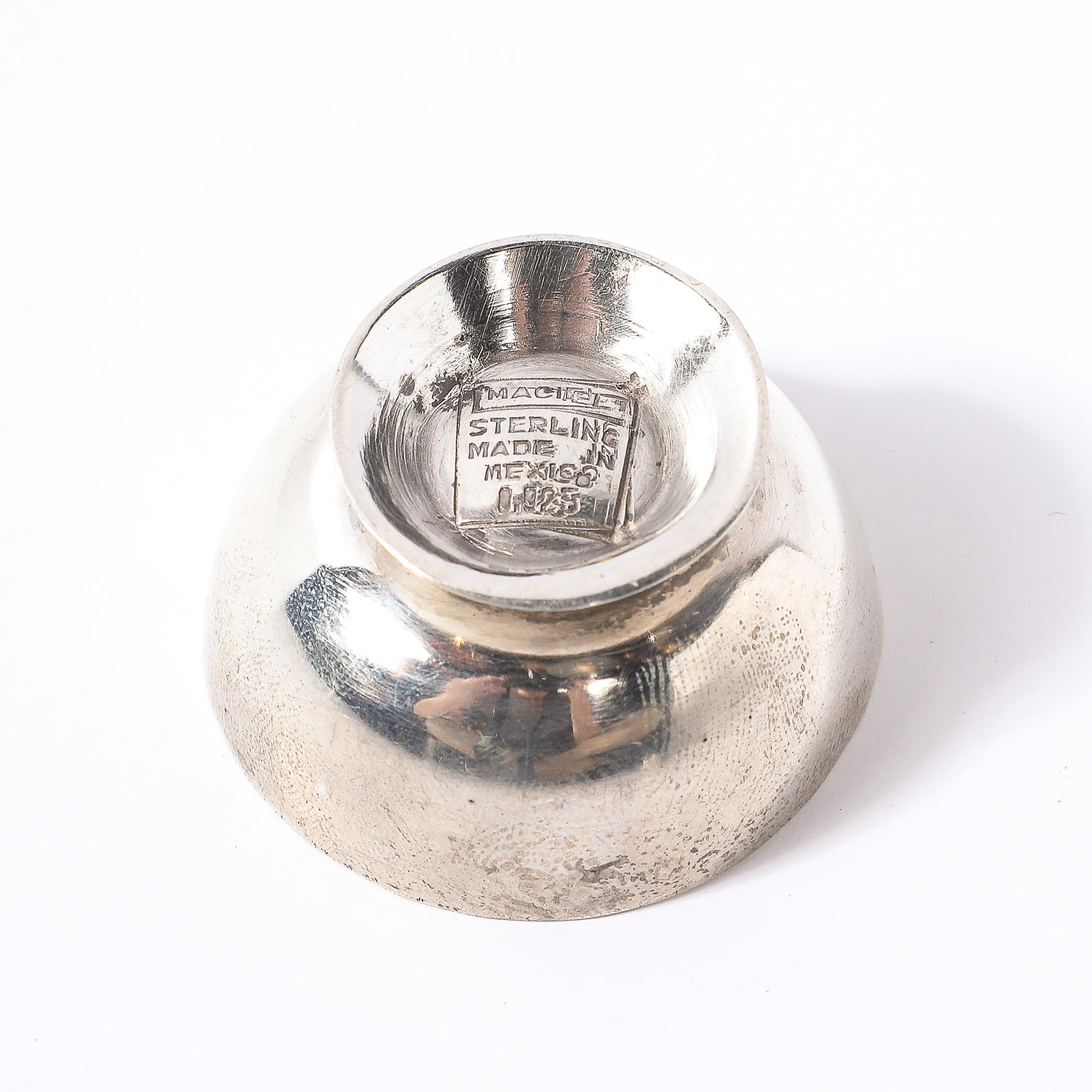 Mid-20th Century Pair of Sterling Silver Salt Cellars with Spoons signed Marcia For Sale