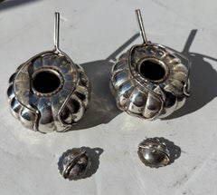 Pair of Sterling Silver salt shakers / cellars , pumpkin / flower lotus , Japan