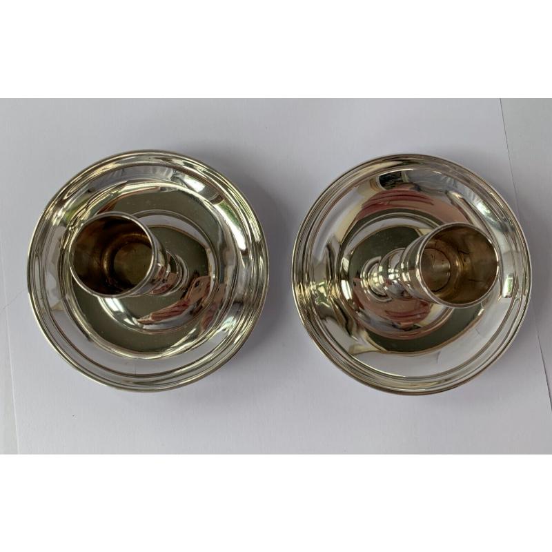 Women's or Men's Pair of Sterling Silver Saucer Candle Holders by Tiffany & Co Ltd For Sale