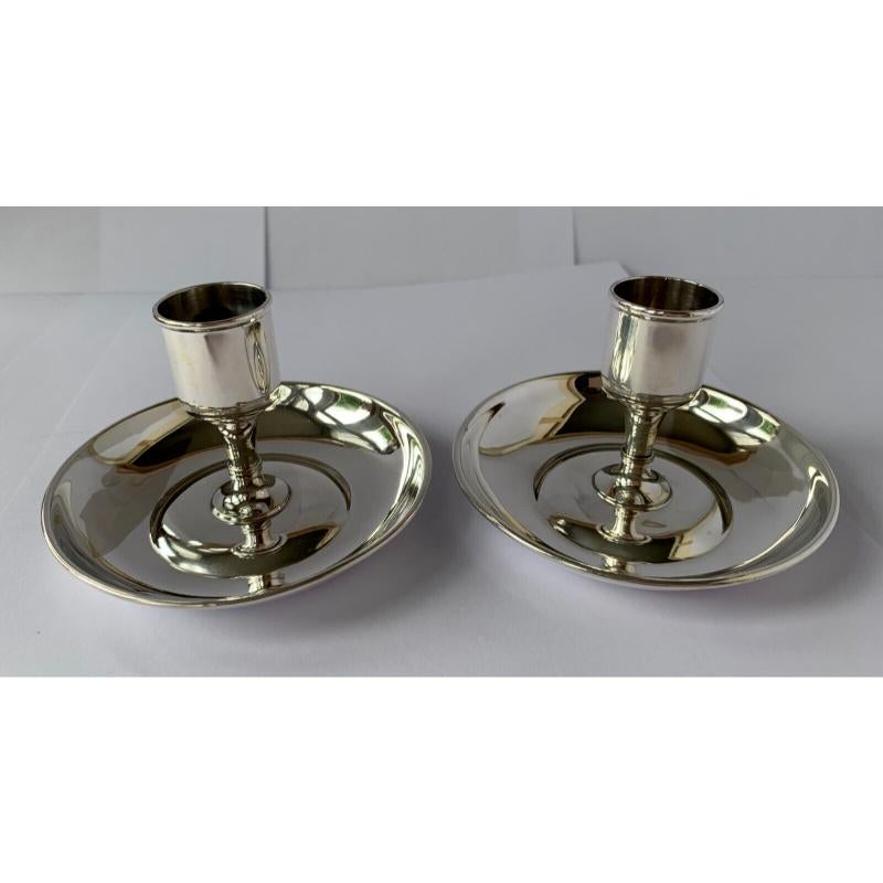 Pair of Sterling Silver Saucer Candle Holders by Tiffany & Co Ltd For Sale 4