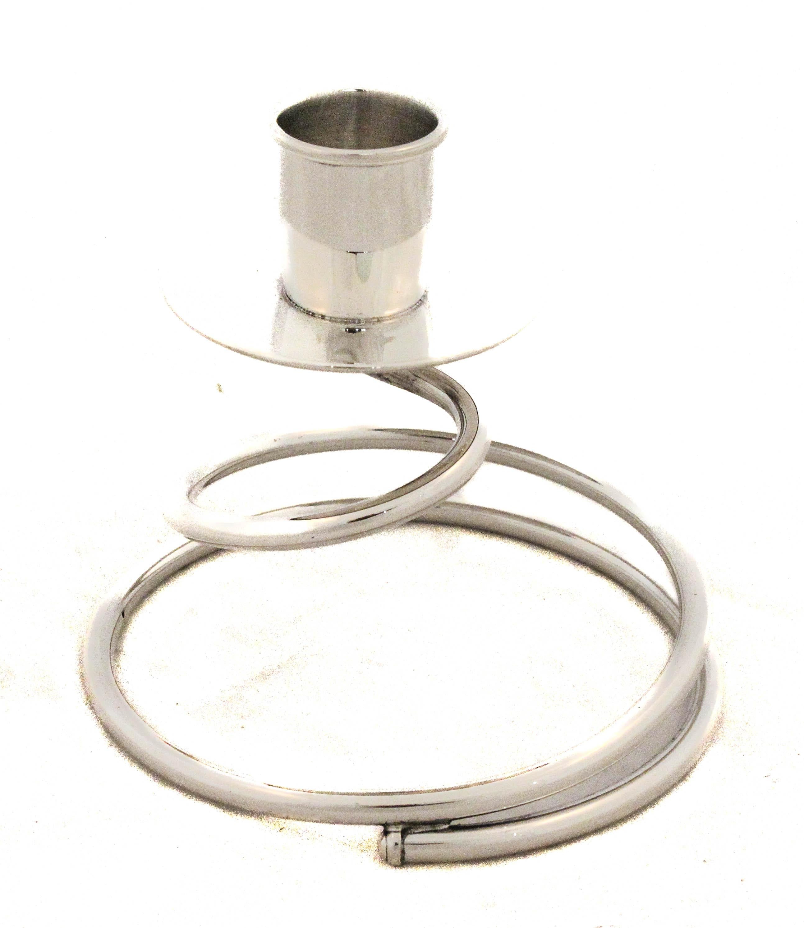 American Pair of Sterling Silver Spiral Candlesticks by Fisher Silversmiths For Sale