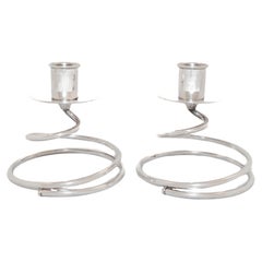 Pair of Sterling Silver Spiral Candlesticks by Fisher Silversmiths