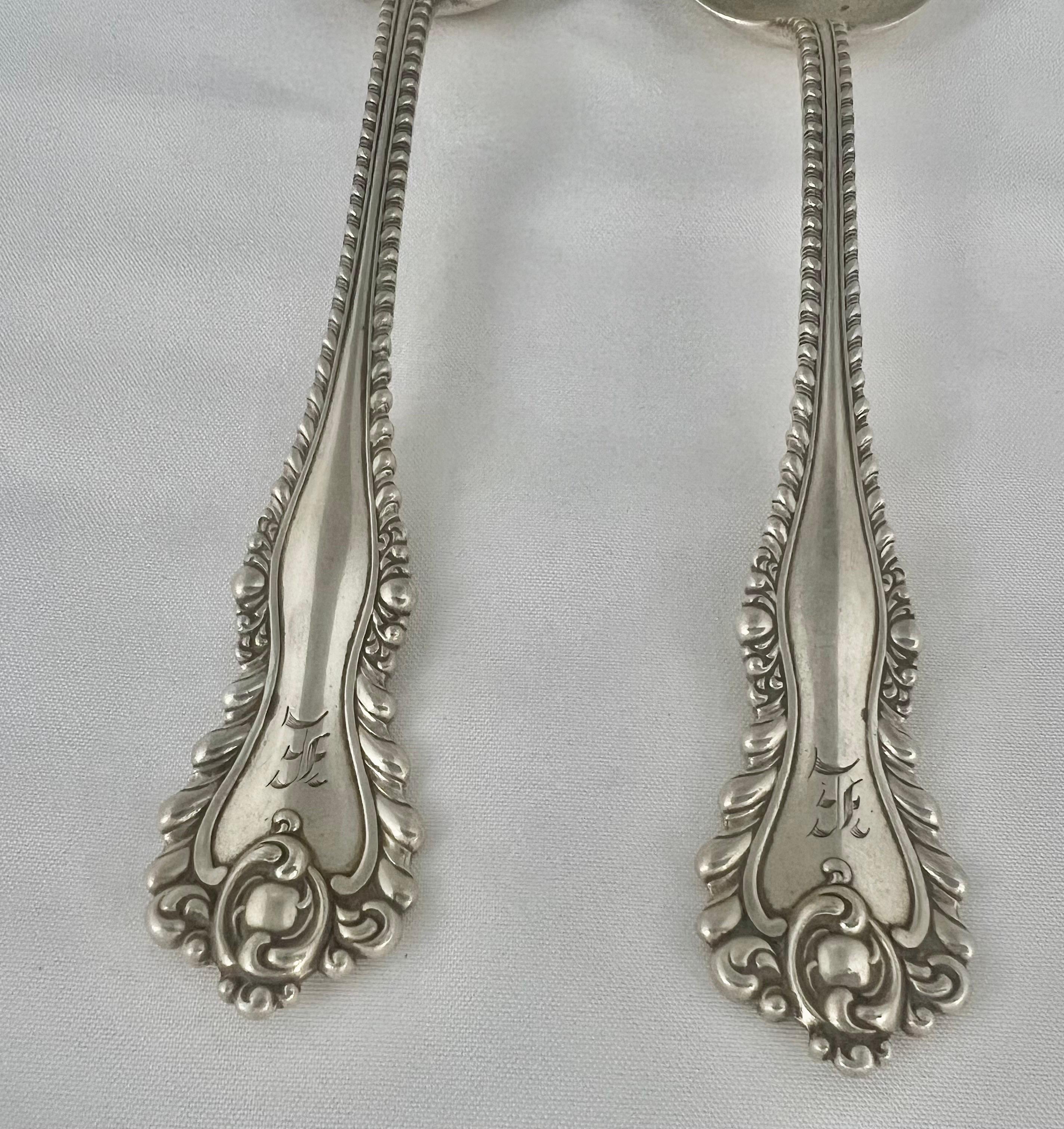 Beaded Pair of Sterling Silver Spoons Monogrammed 