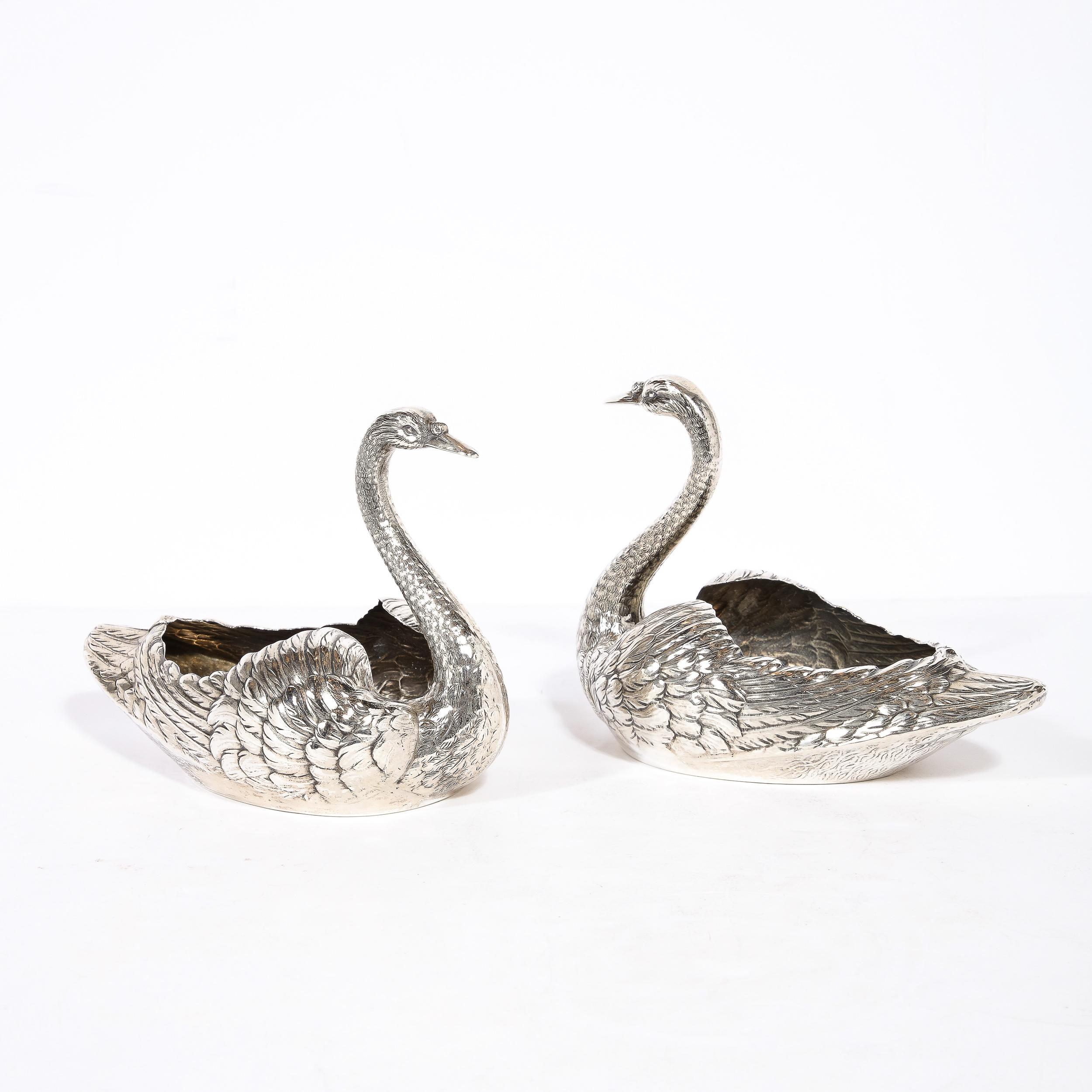 Art Deco Pair of Sterling Silver Swan Decorative Bowls Signed Gorham Sterling For Sale