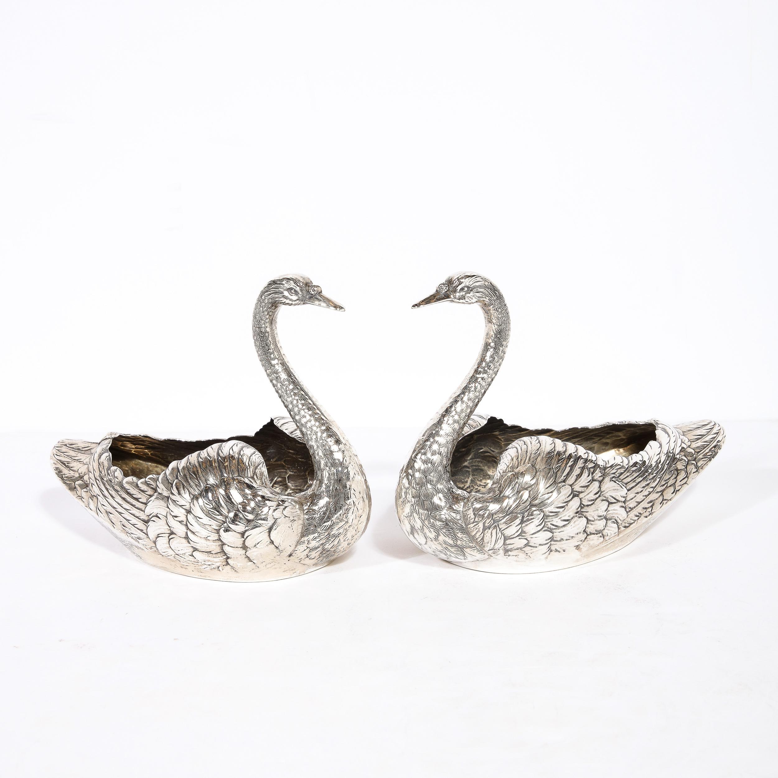 American Pair of Sterling Silver Swan Decorative Bowls Signed Gorham Sterling For Sale