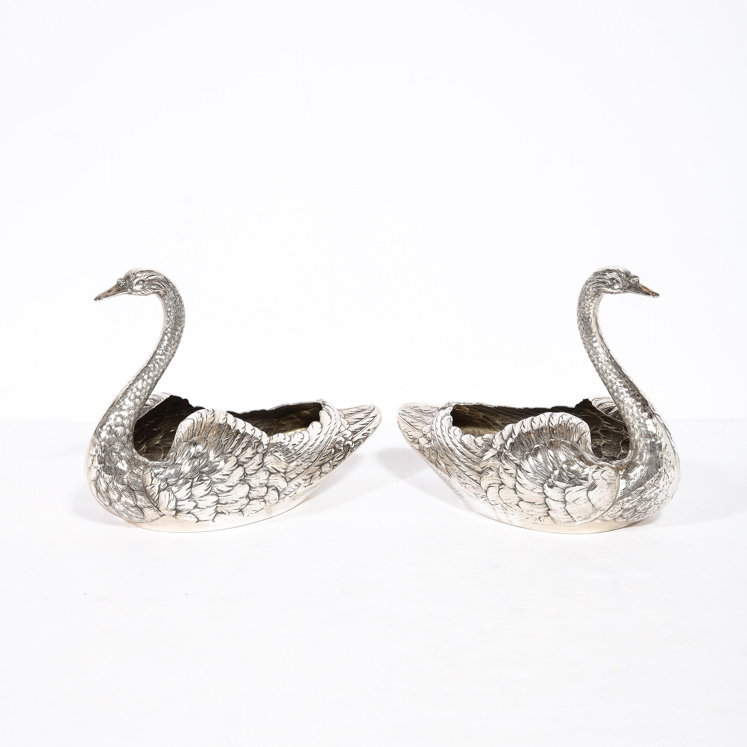 Early 20th Century Pair of Sterling Silver Swan Decorative Bowls Signed Gorham Sterling For Sale